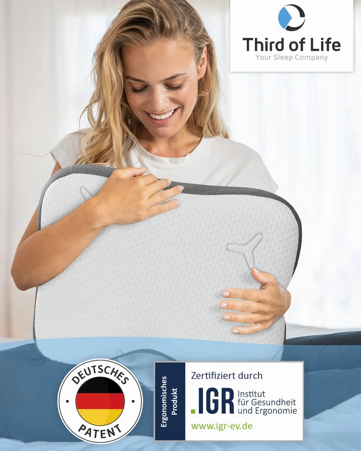 Third of Life Oreiller Cervical Re-Charge Intense, Coussin Ergonomique à mémoire de Forme avec Charbon de Bambou, Oreiller Haut de Gamme avec Technologie innovante pour Un Sommeil Plus Profond, 50x30