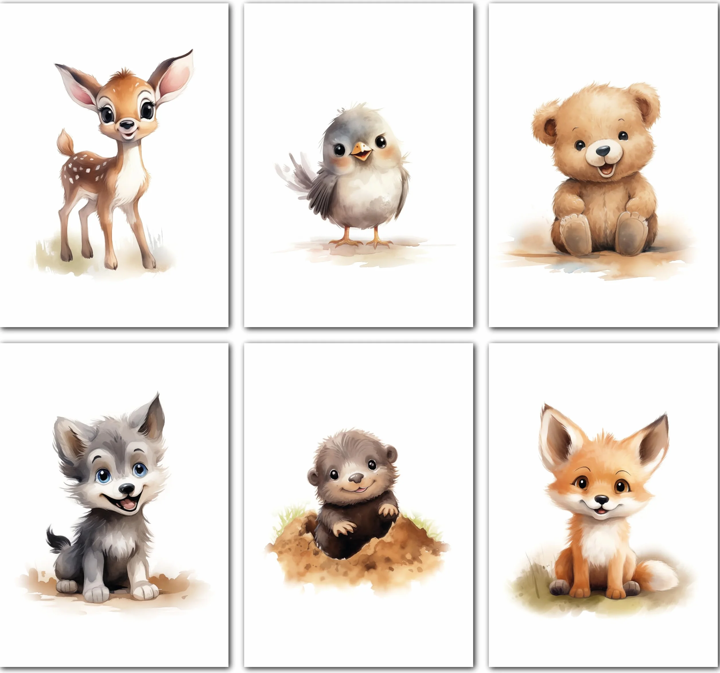Poster A4 avec animaux de la forêt pour décoration chambre bébé - Sans cadre - Images murales