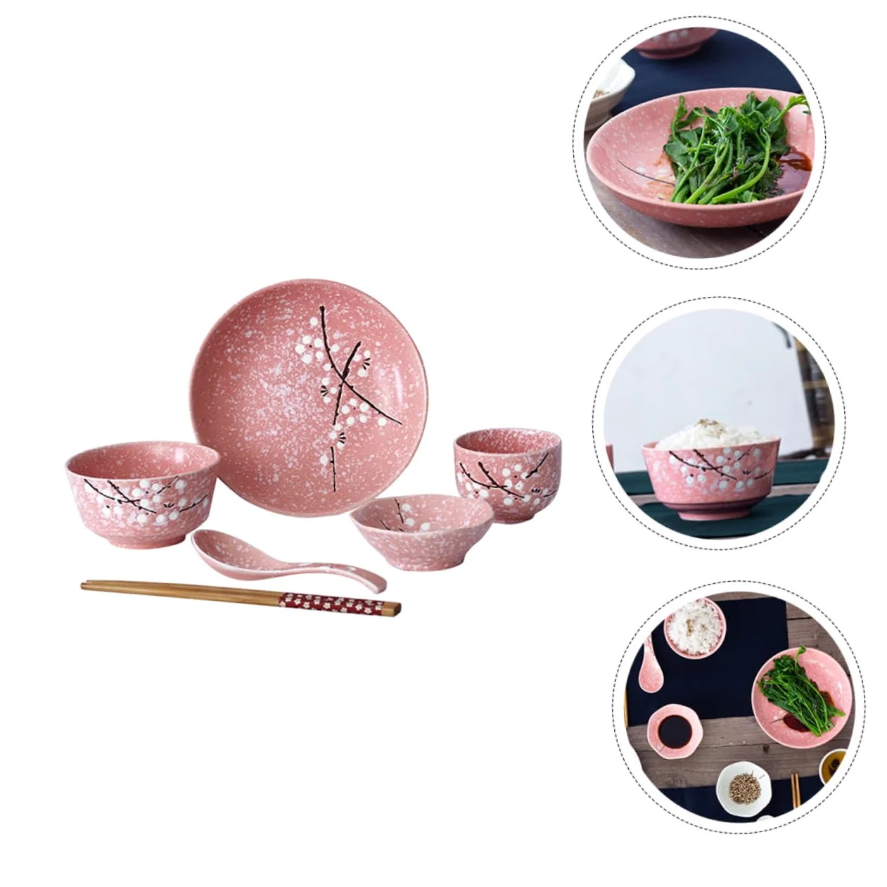 Service de Vaisselle Japonerie en Céramique 12 Pièces Personne | Rose, Usage Hôtel et Restaurant, Ensemble 1 Set, Style Japonerie Délicat