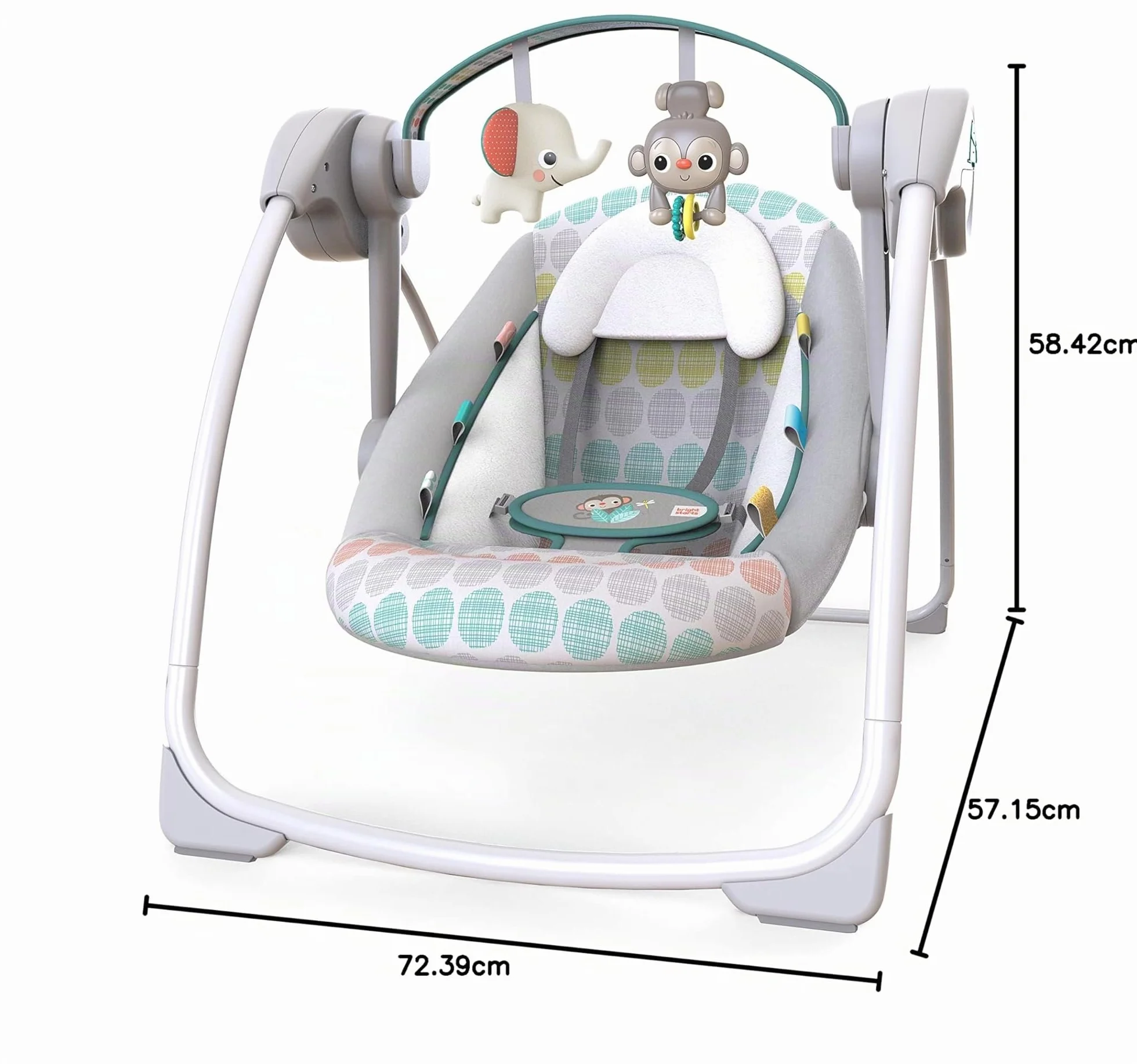 Bright Starts Balancelle Compacte Whimsical Wild 6 vitesses balancement arche jeu amovible 2 jouets interactifs multicolore naissance 9 kg