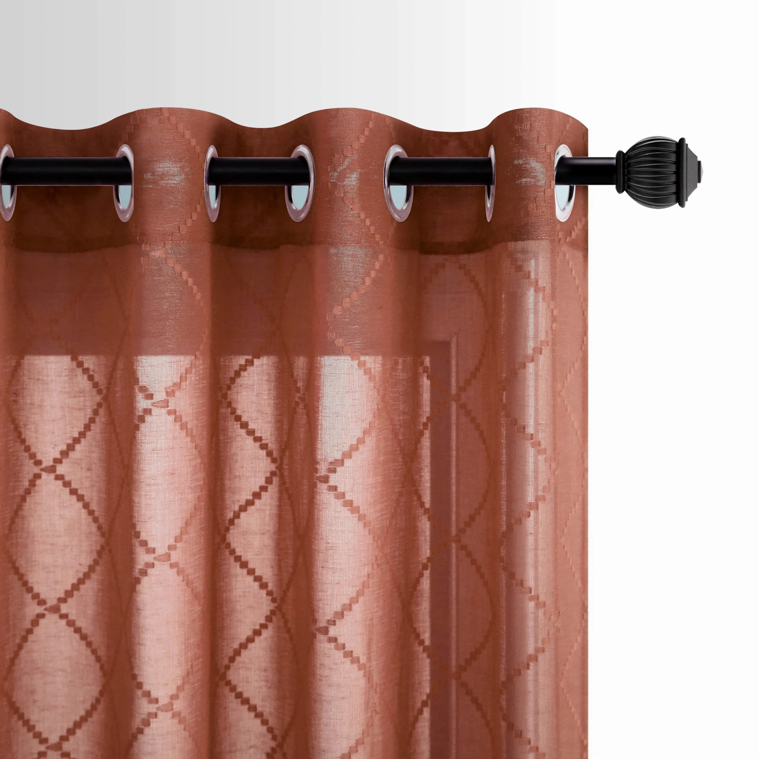 Lot de 2 Rideaux Transparents de 160 cm à œillets texturés en Lin Semi-intimité filtrant la lumière pour Chambre à Coucher, Salon, Orange brûlé, Rouille, Terre Cuite