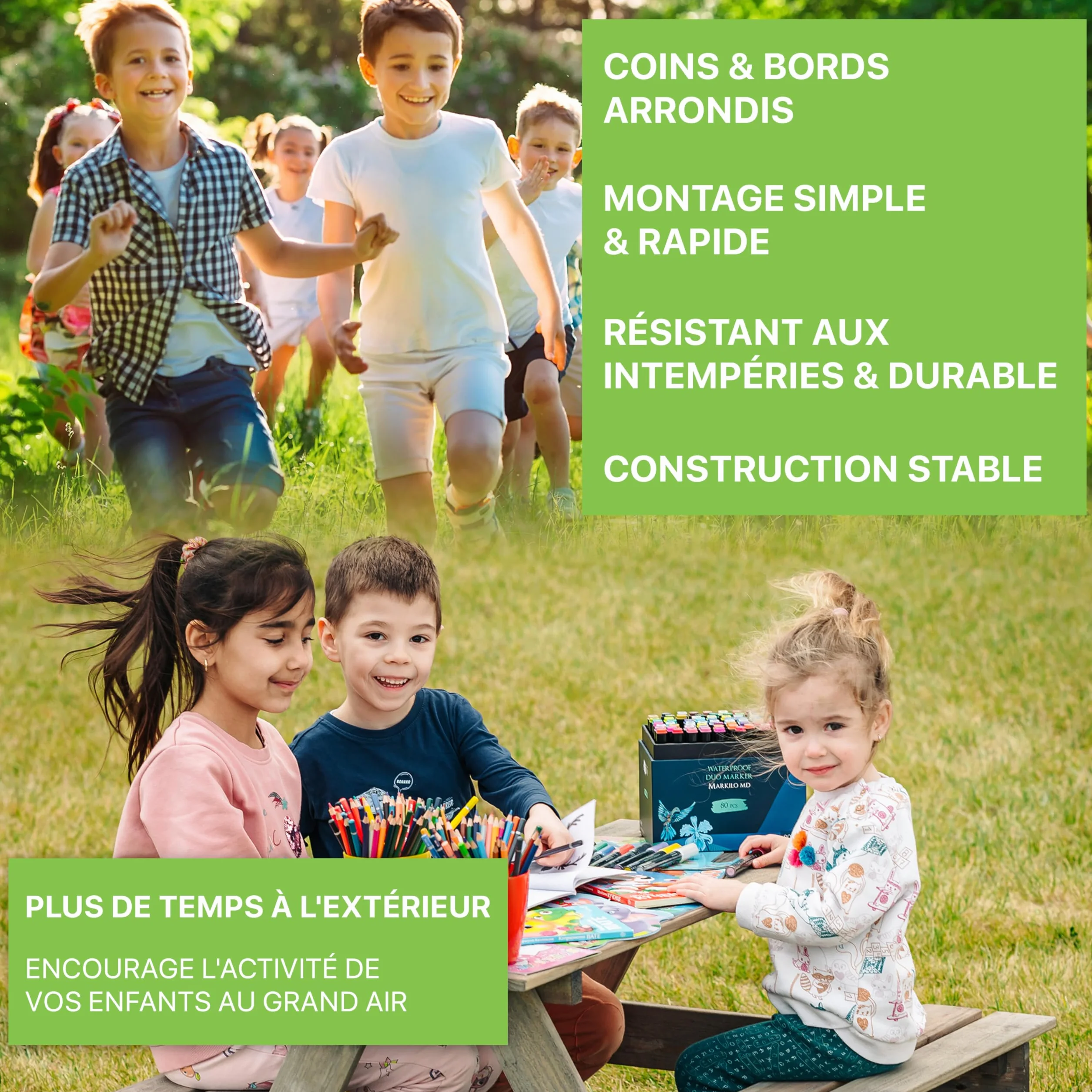 Table de Pique-Nique pour Enfants en Bois avec 2 Bancs, Ensemble FSC, Marron