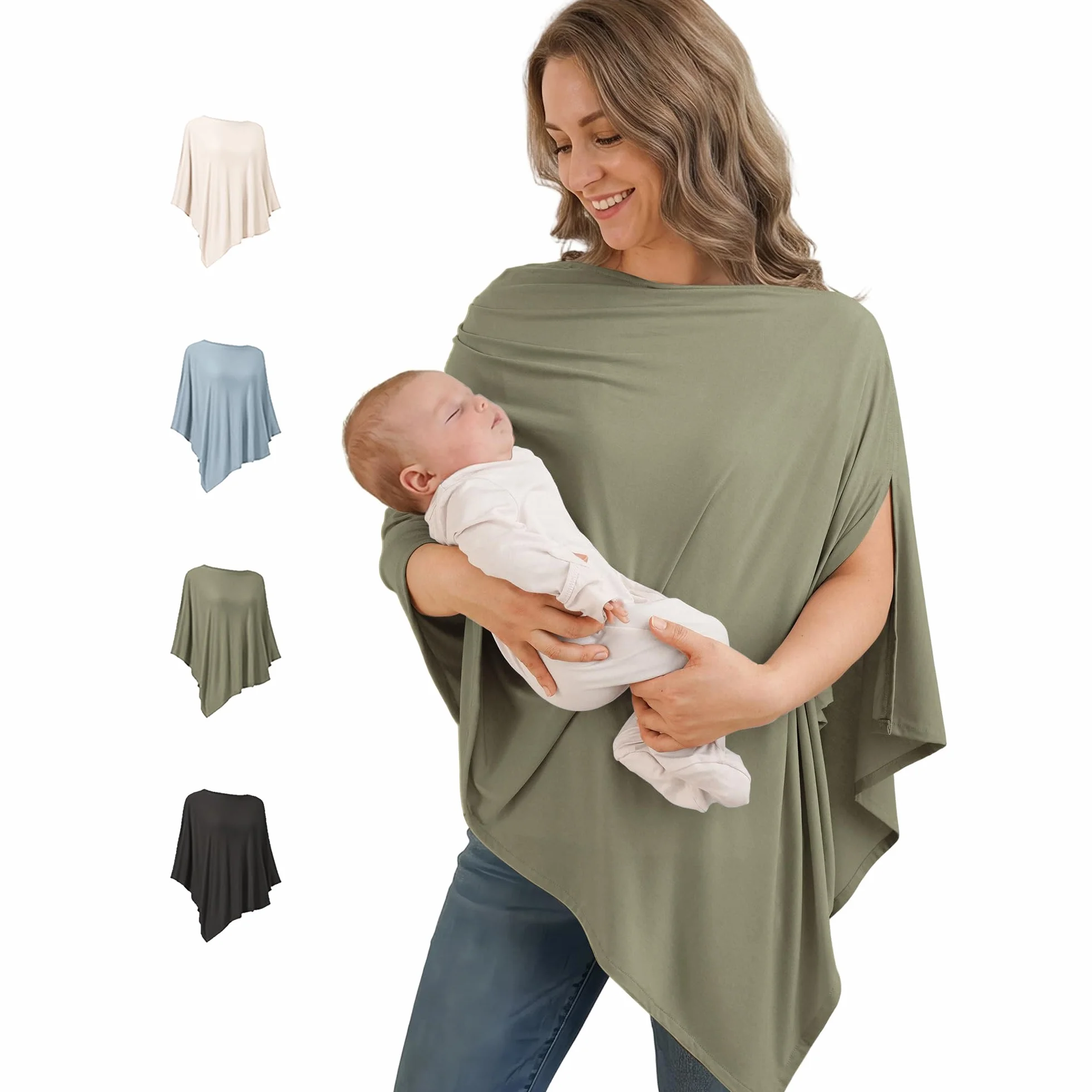 Konssy Couverture d'allaitement tricotée 360° respirante auvent siège auto multi-usage vert kaki