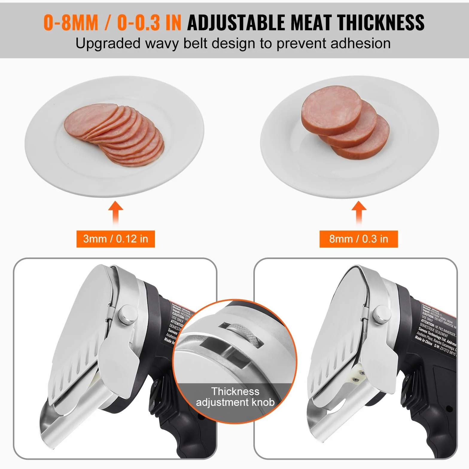 VEVOR Couteau à Kebab Électrique 80 W, Trancheuse à Viande Turc Shawarma Döner Kebab Commerciale Inox, Lame Ø 100 mm, Épaisseur Réglable 0-8 mm