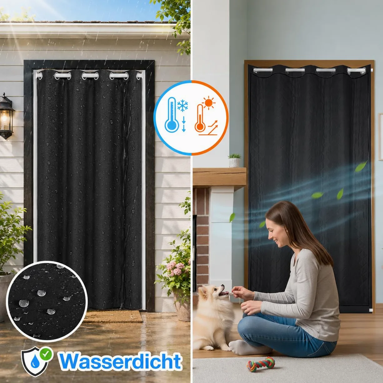 Rideaux de porte (Noir, B132xH203cm)