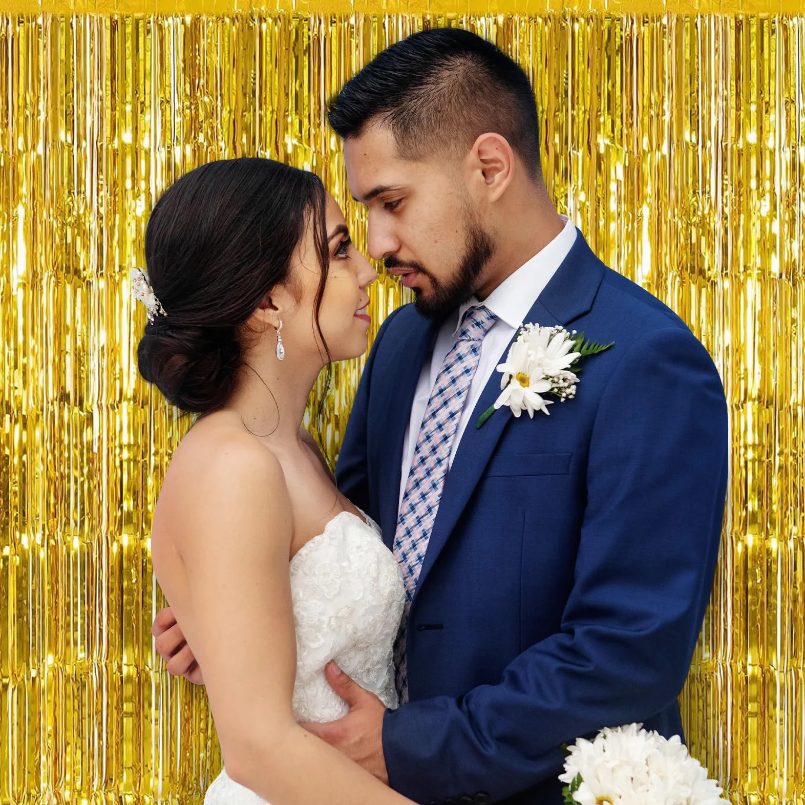 Lot de 30 rideaux en aluminium doré - 1 x 2,5 m - Avec franges, serpentins - Décoration métallique - Pour anniversaire, mariage, Noël, Nouvel An, fête disco