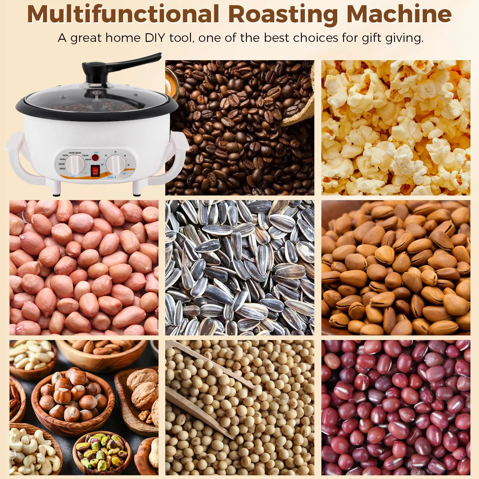 Torréfacteur de Café 300g 1200W 0-240℃ Professionnel Machine à Torréfier
