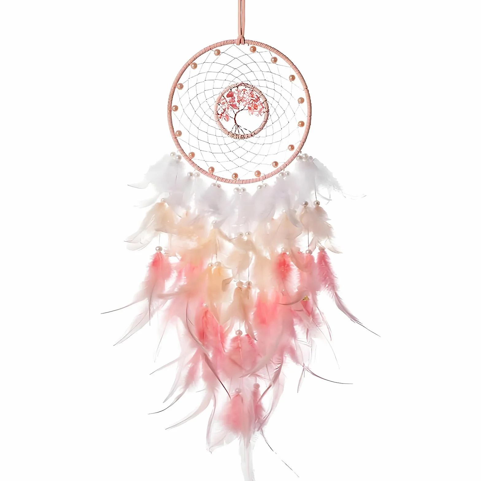Attrape-rêves rose macramé cristaux résistant UV extérieur décoration bohème
