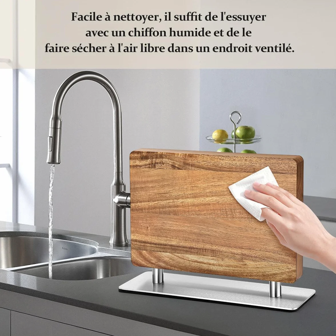 HEZHEN Bloc de Couteaux Magnétique, Porte-couteau en Bois d'Acacia, Aimanté Double Face