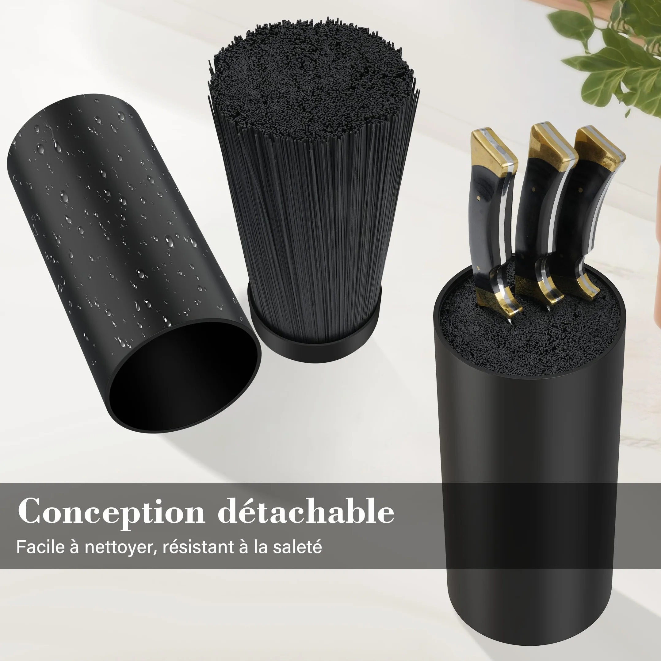 Bloc Couteaux Cuisine Universel Range Couteaux avec Lattes Flexibles, Noir