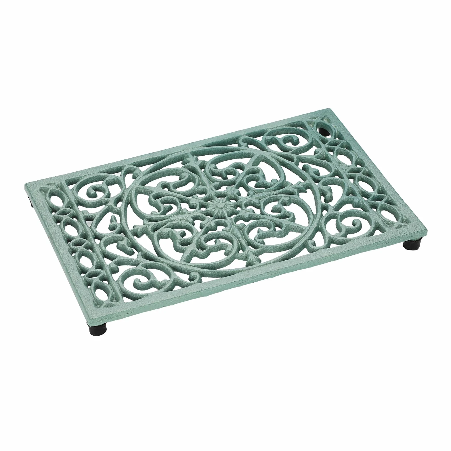 Dessous de Plat rectangulaire en Fonte Vintage avec Pattes en Caoutchouc (Vert, Style 3)