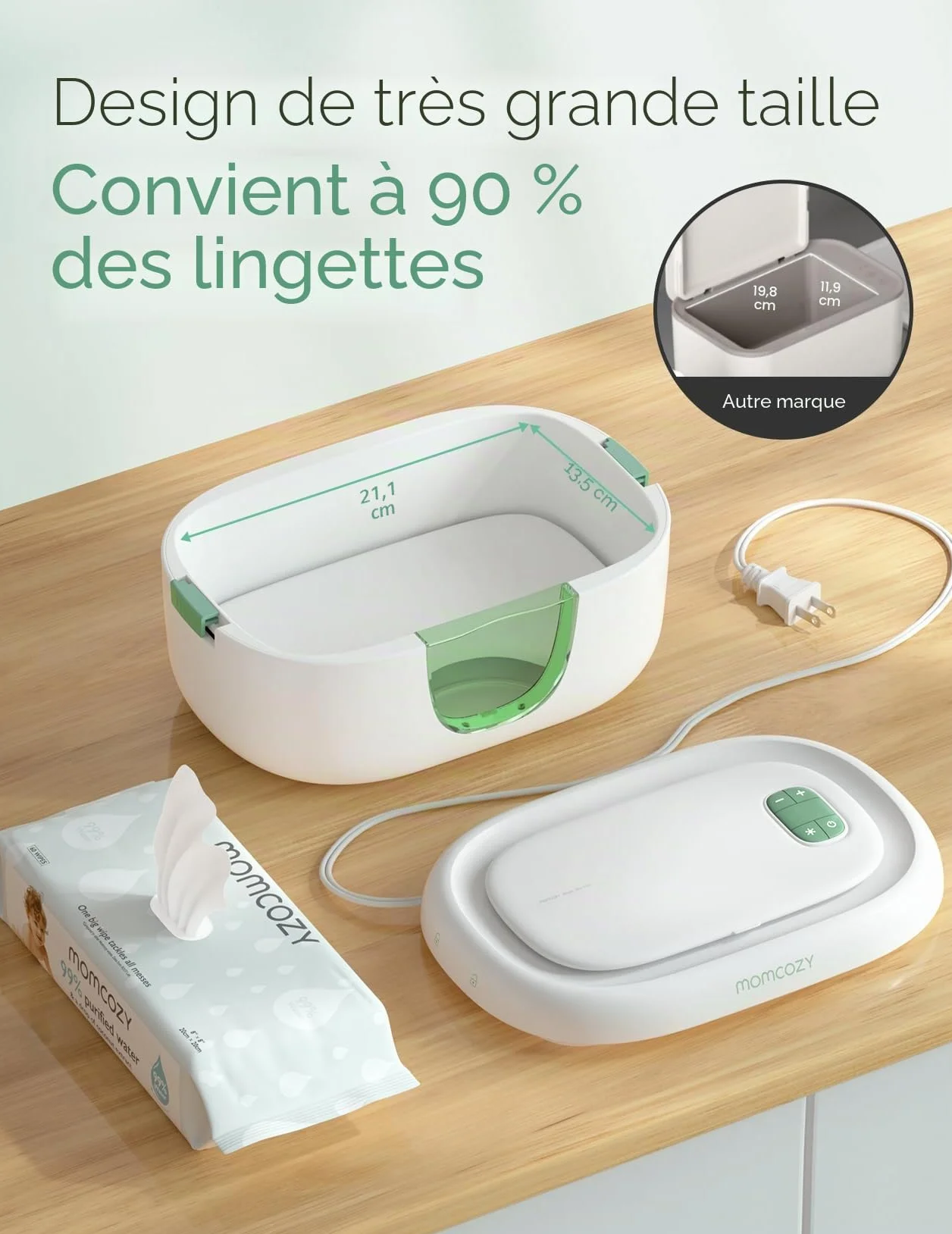 Momcozy Chauffeur de Lingettes Bébé – Design à ressort, grande capacité, chauffage rapide uniforme, 4 températures et veilleuse