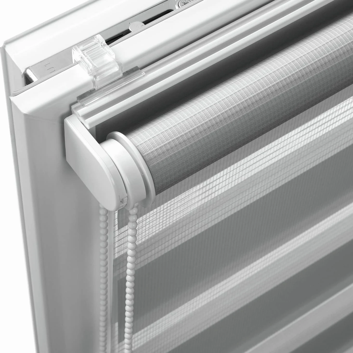 Deco Company Double Store à Clipser, Store Enrouleur à Commande Latérale sans perçage, Bandes Transparentes et Opaques, Kit de Montage Inclus, Polyester, Gris Clair, 90 x 210 cm