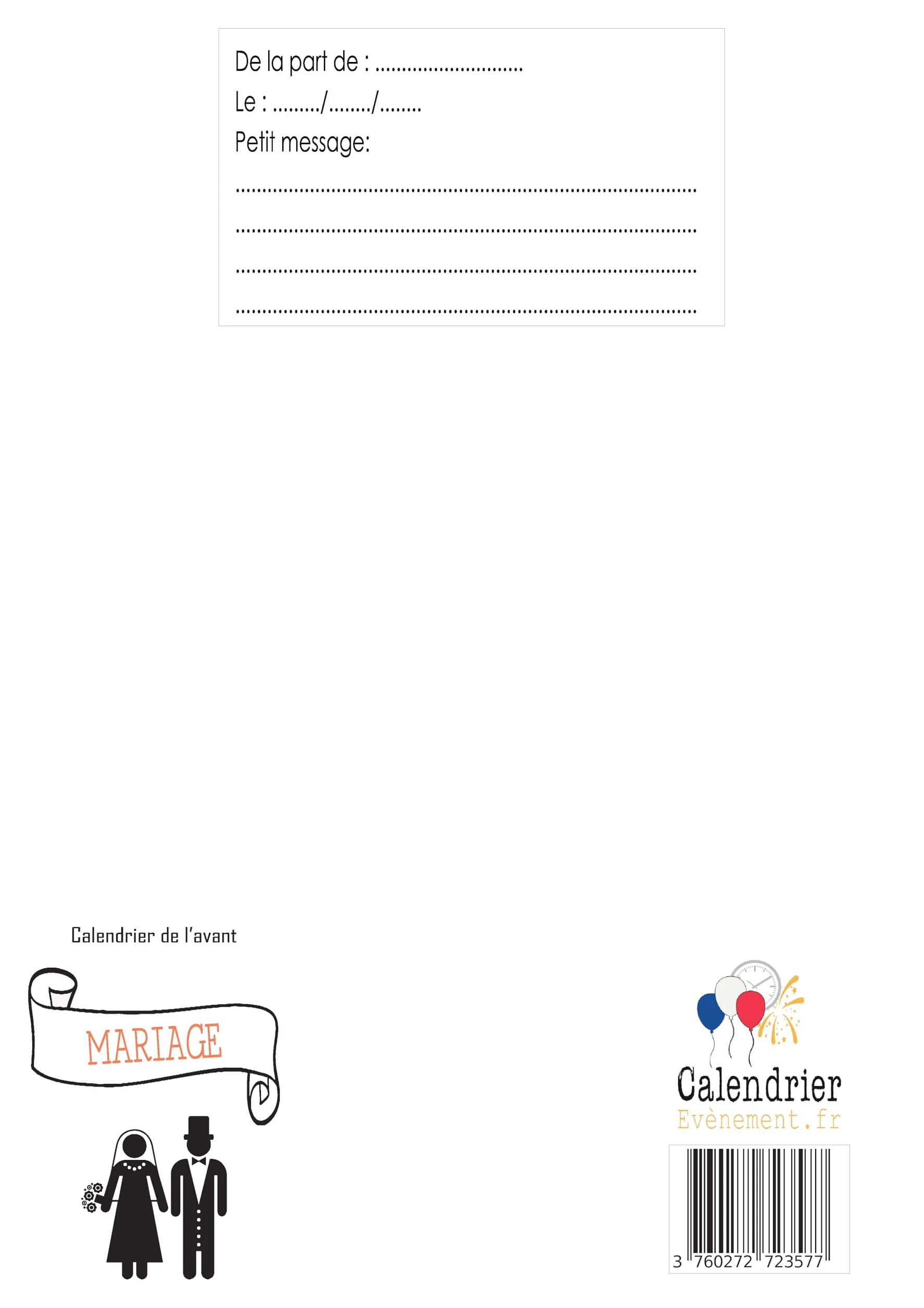 Calendrier de l'Avent Mariage 25 Jours - Cadeau Mariage Couple - Guide Organisation Mariage