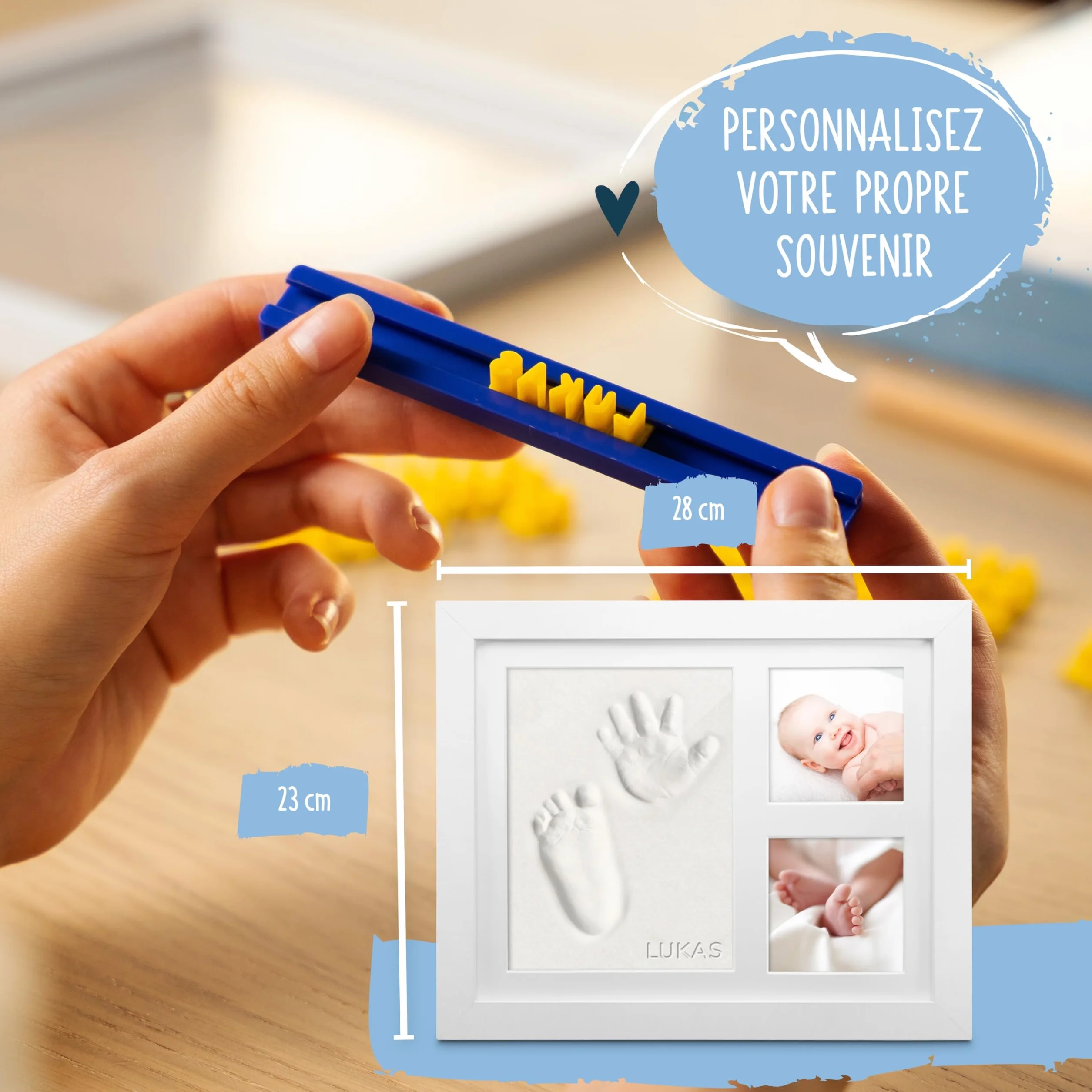 Kit d'empreintes de plâtre pour bébé - Main et pied avec cadre photo - Cadeau de naissance