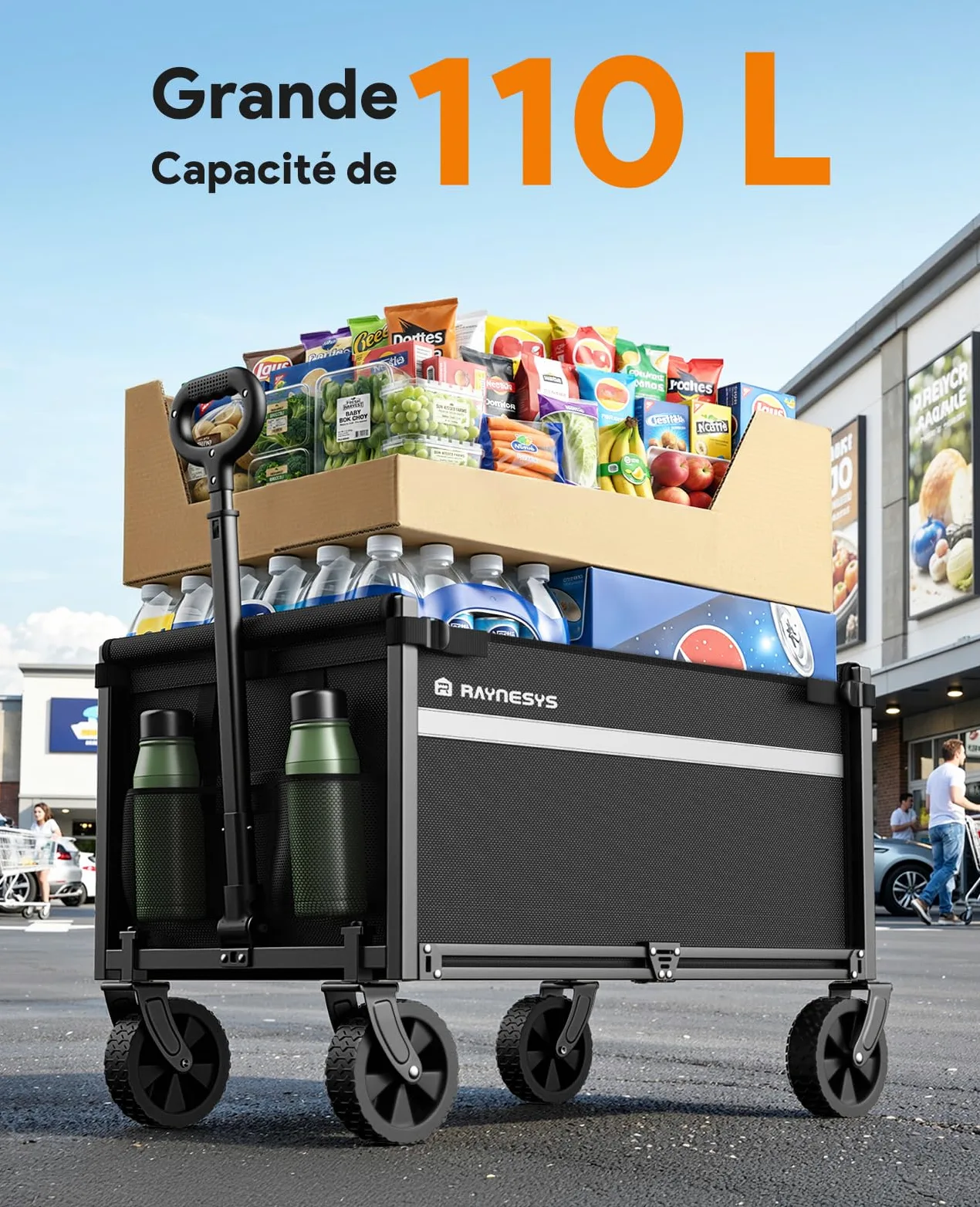 Chariots Pliables, Chariot Pliant de 330 Livres, Chariots Pliables Robustes avec roulettes, Chariot Utilitaire Portable pour Camping Courses Sport Jardin Shopping, Noir Clair