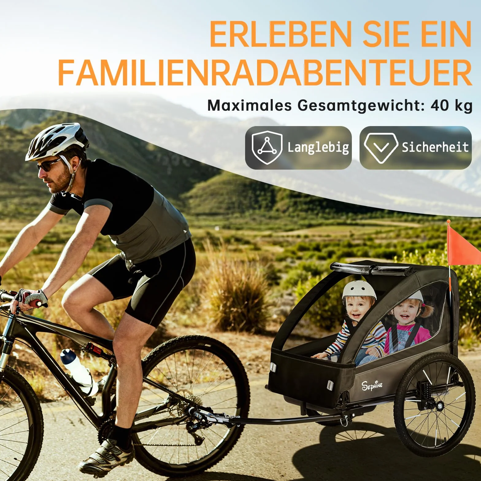 Remorque vélo 2 en 1 pliable pour 1 à 2 enfants avec suspension, poussette jogging grand rangement