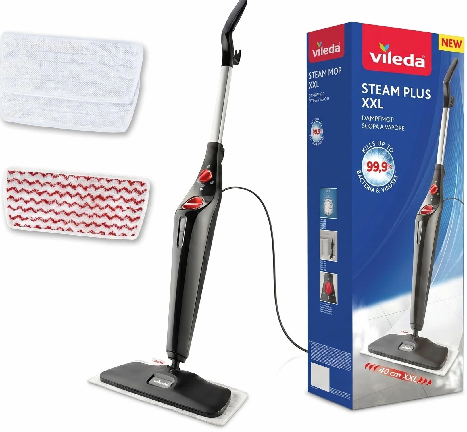 Vileda Steam Plus XXL Rectangulaire balai vapeur avec Power Pad