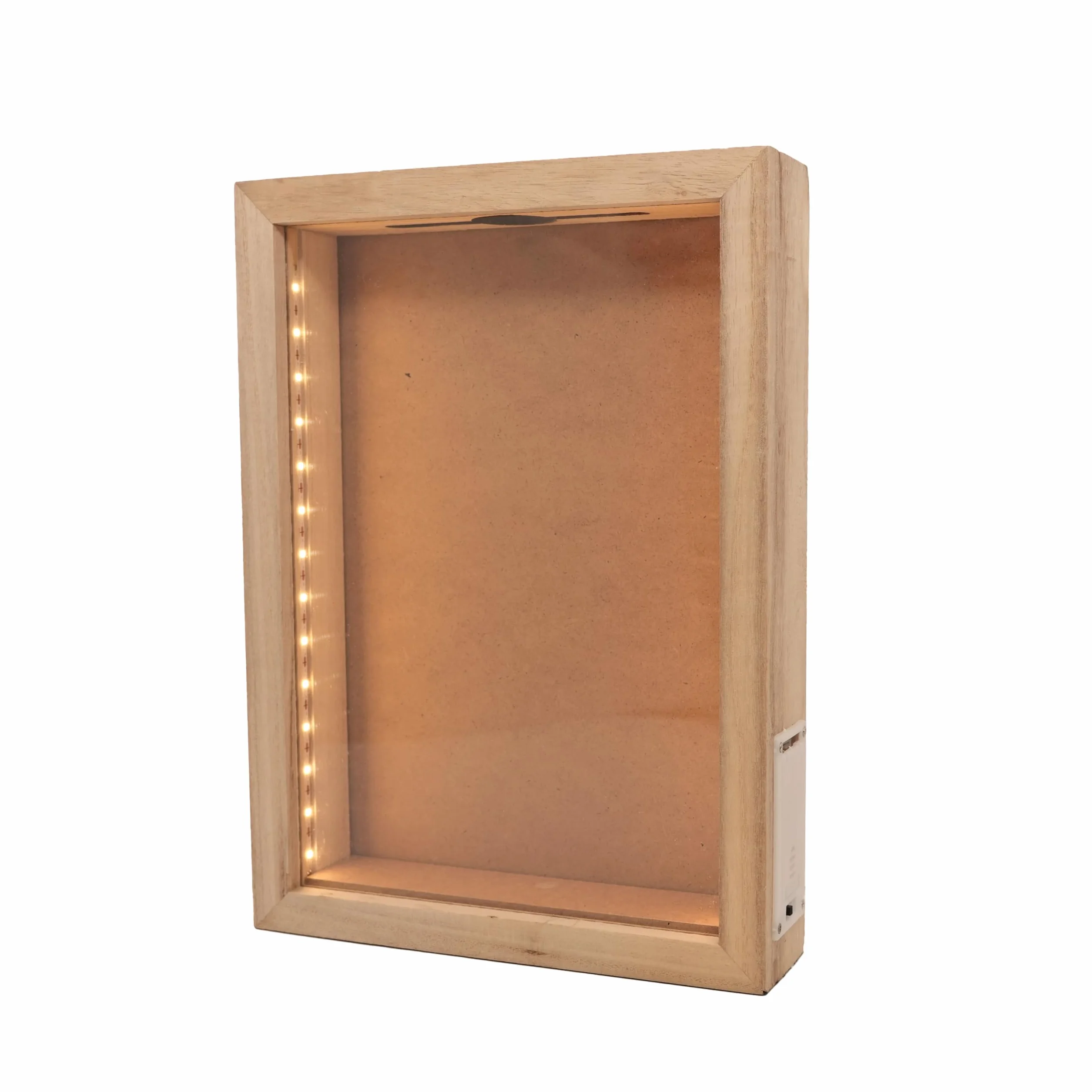 Boîte d'Ombre en Bois Naturel Rustique 8"x11" avec Éclairage LED pour Bouchons de Vin et Expositions Créatives