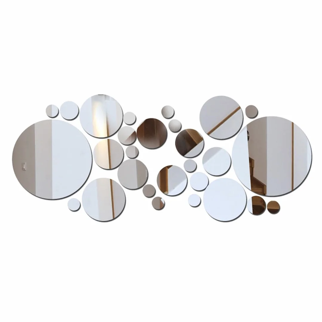 JEYORZY Lot de 32 miroirs autocollants muraux en acrylique ronds et flexibles pour salon, chambre à coucher