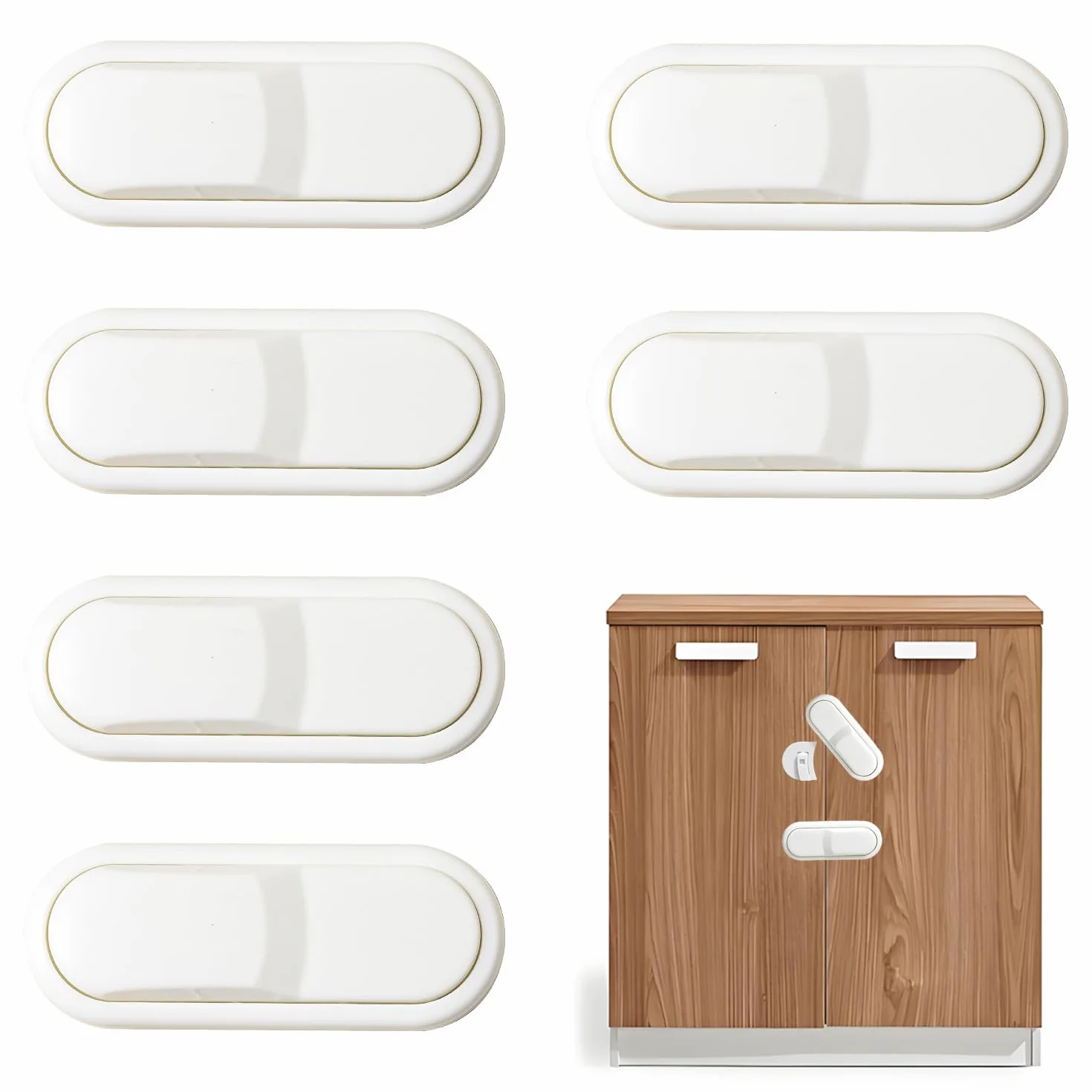 Bloque Porte Bébé 6 Pièces, Sécurité Enfant Placard avec Adhésif, Sans Perçage pour Armoire Fenêtre Réfrigérateur, Blanc