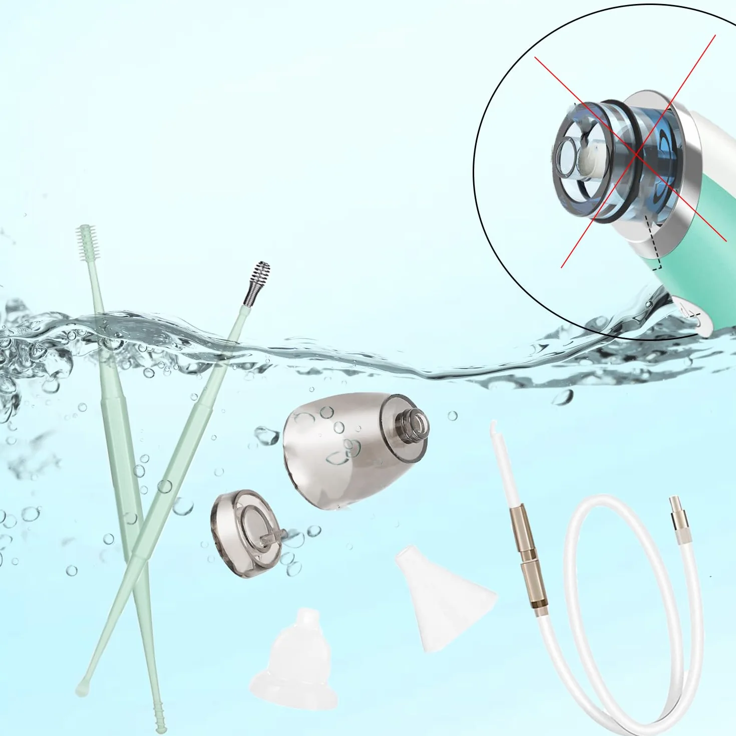 Aspirateur de Cérumen électrique Silicone 360° avec têtes de Rechange pour Enfants et Adultes