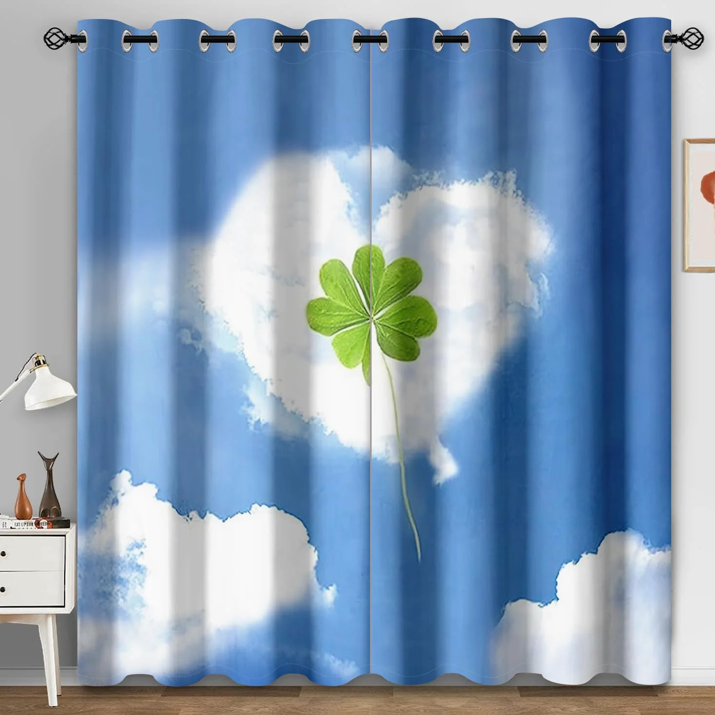 Rideau Occultant Nuage De Coeur Bleu Rideau Occultant Thermiques Polyester Lavable Rideau Salon Décoration Rideau Chambre Bureaux Rideaux Occultant 2 Pièces 2x85x200 cm