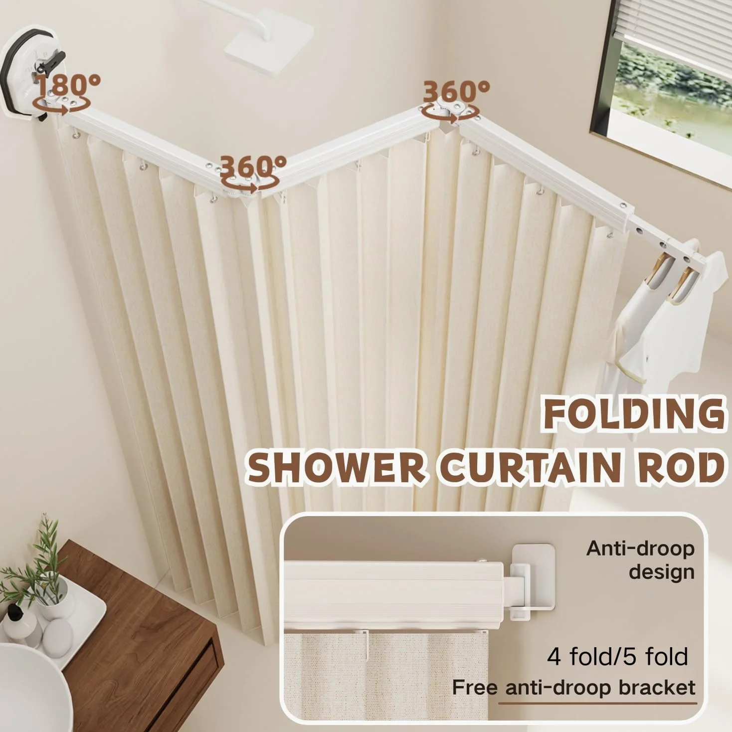 Tringle À Rideau De Douche Pliable, Barre De Douche Extensible, sans Perçage, Tringle Douche Angle Reglable Salle De Bain, Baignoire, Magasin De Vêtements, Vestiaires(70cm)