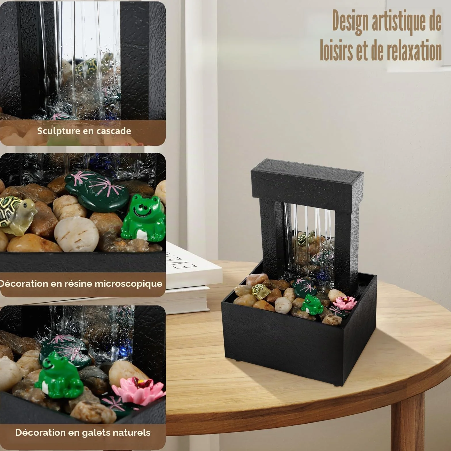 Fontaine de table mini fontaine à eau d'intérieur avec lumière USB décoration de bureau