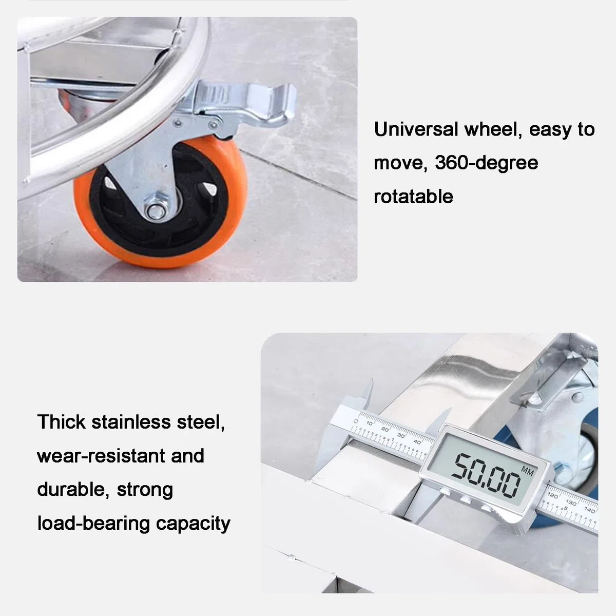 Chariot lourd en acier inoxydable pour un transport facile, parfait pour les restaurants et les services de restauration