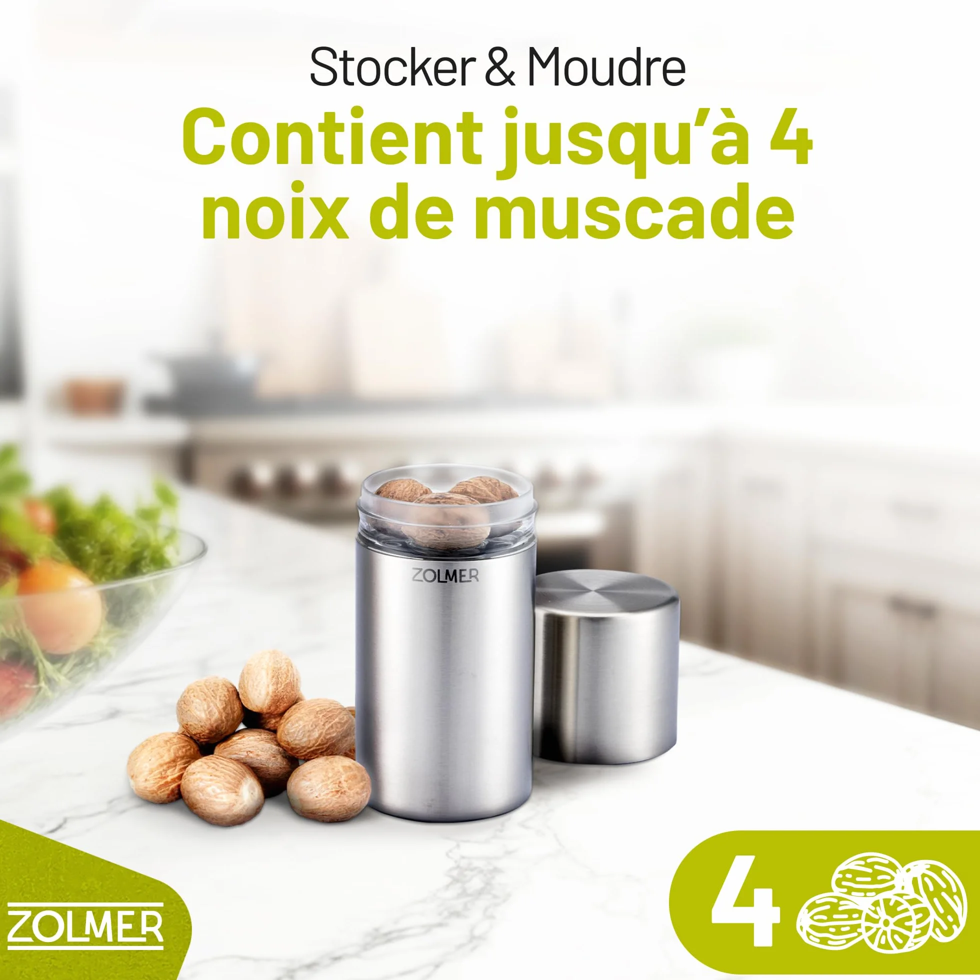 Râpe à Noix de Muscade en Acier Inoxydable avec Récipient de Conservation Broyeur pour Poudre Fine