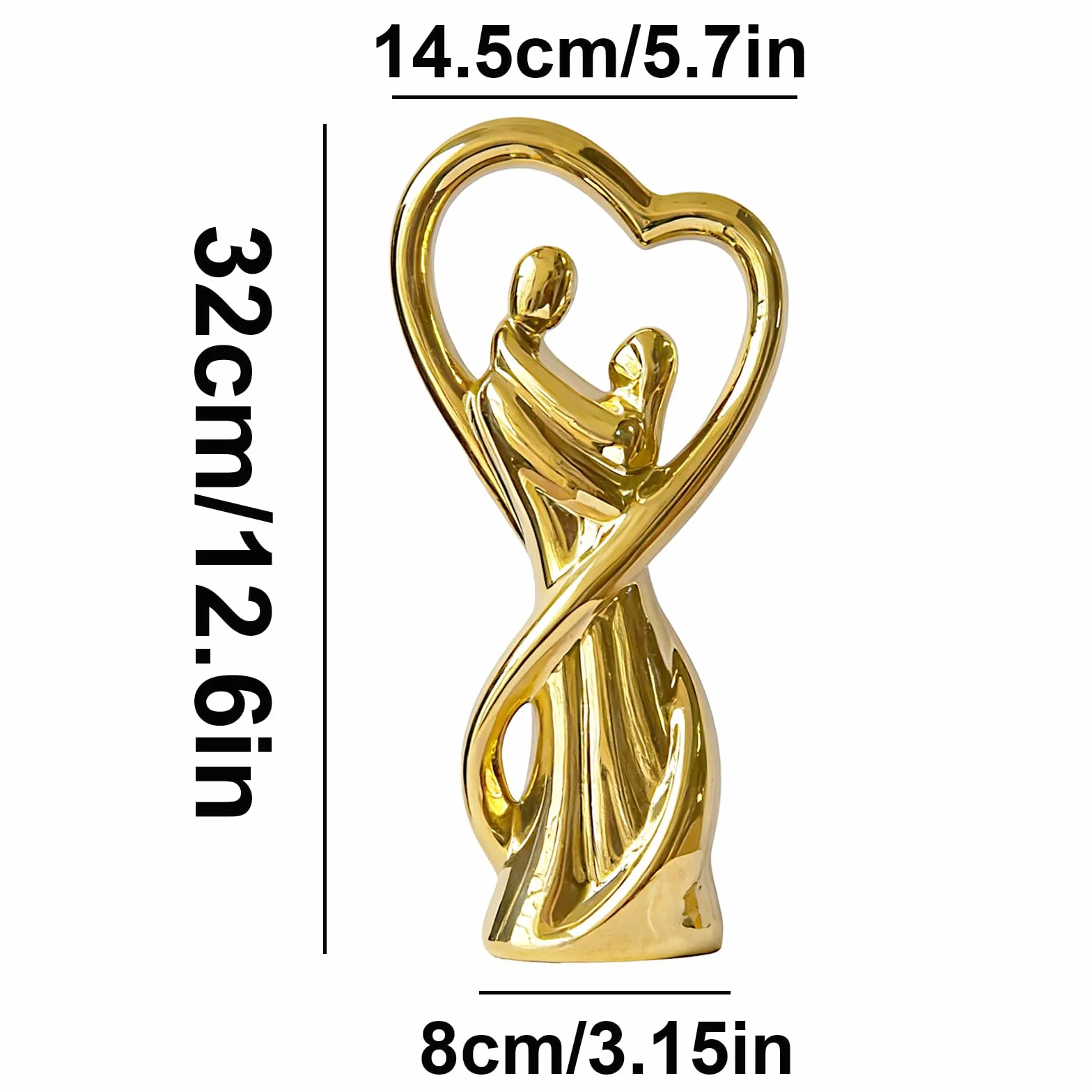 Statue en Porcelaine d'Art Couple Affectueux 32cm Peinte à la Main, Symbole d'Amour, Décoration Or (Gold)