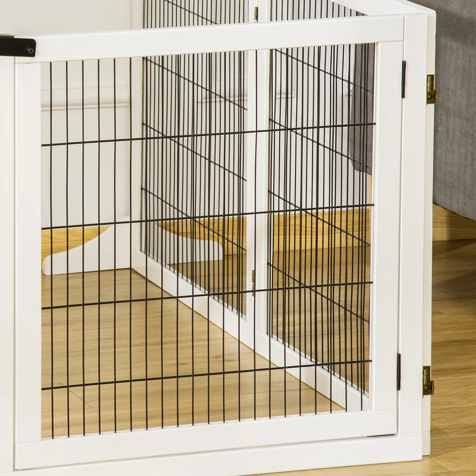PawHut Barrière de sécurité Chien autoportante modulable Pliable 6 Panneaux Bois de pin 432 x 36 x 70 cm Blanc