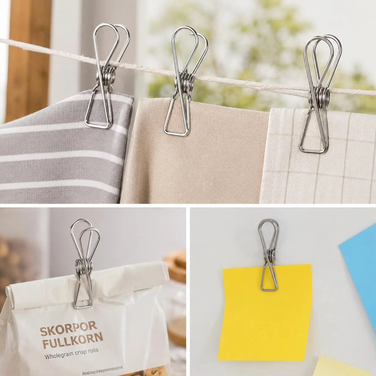 Lot de 200 pinces à linge en acier inoxydable - Pinces en métal inoxydable pour cordes à linge, serviettes, chaussettes, camping, ménage, restauration, pinces à notes, clips de fixation, coupe-vent