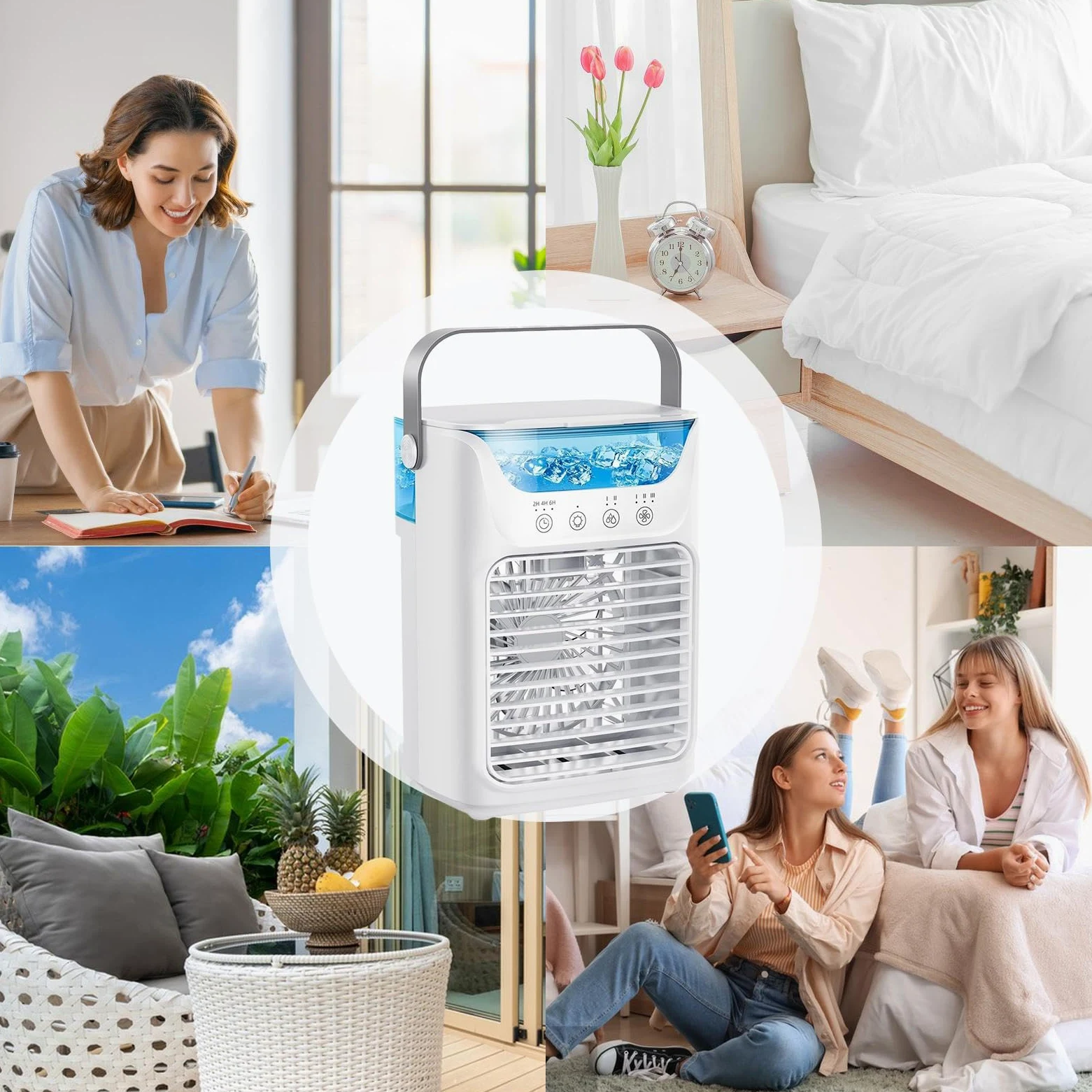 Ventilateur de climatisation portable, refroidisseur d'eau brumisée, 20,3 x 16,5 cm, 3 vitesses, design compact et rechargeable, dispositif de brumisation personnel pour bureau, table de chevet