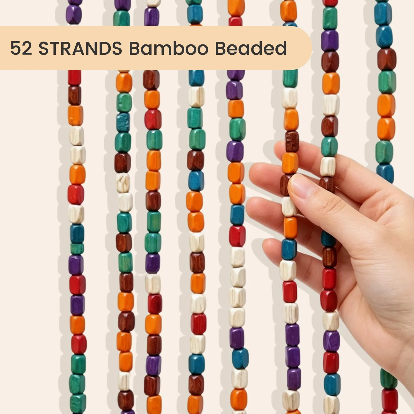 Rideau de porte en perles de bambou 90 x 200 cm, 52 brins pour portes | Rideau de porte rétro fait à la main pour fenêtres, portes, chambres comme rideau de décoration et moustiquaire