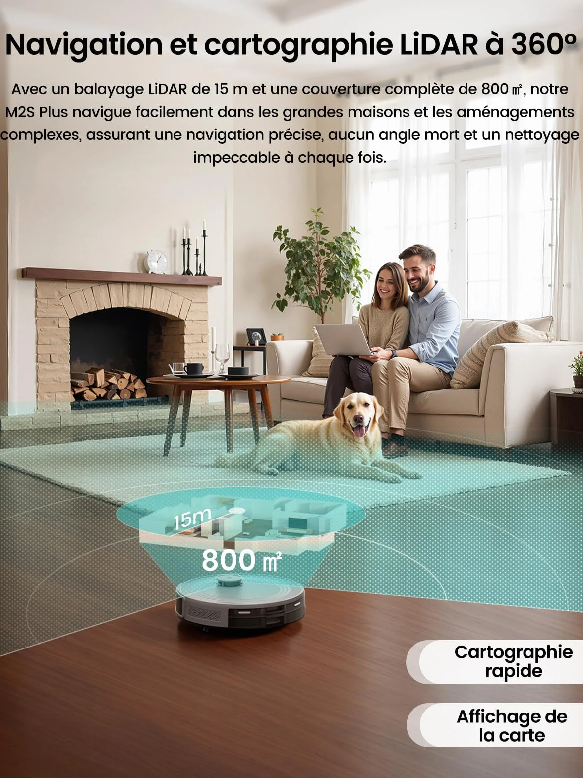 Lefant M2S Plus Aspirateur Robot Laveur avec Station, 10000Pa, Vidange Automatique, 240min, Poils d'animaux Tapis Sols Durs, Alexa/App