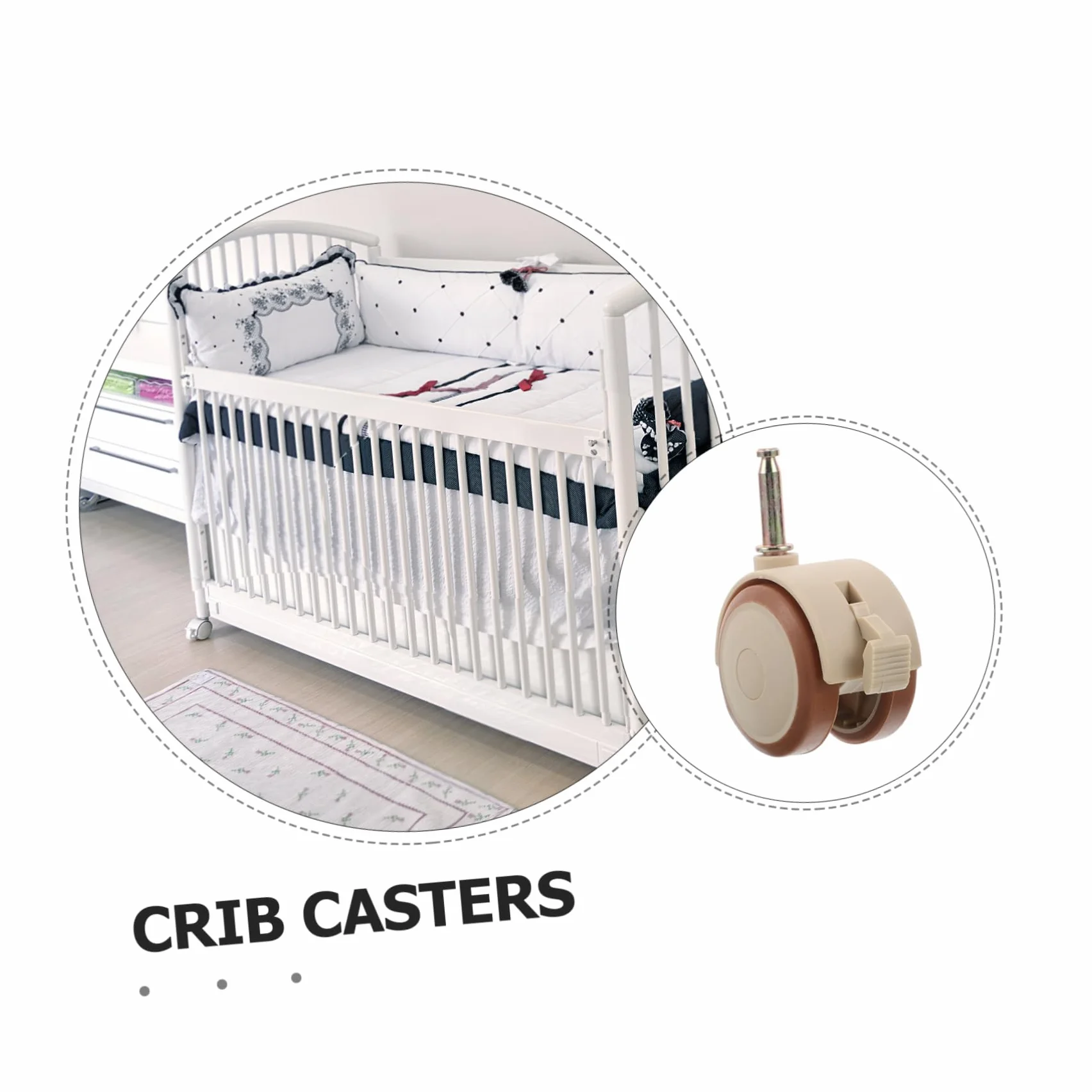 Roulettes Pivotantes en Caoutchouc Frein pour Lit Bébé, Roues Doubles Silencieuses Beige
