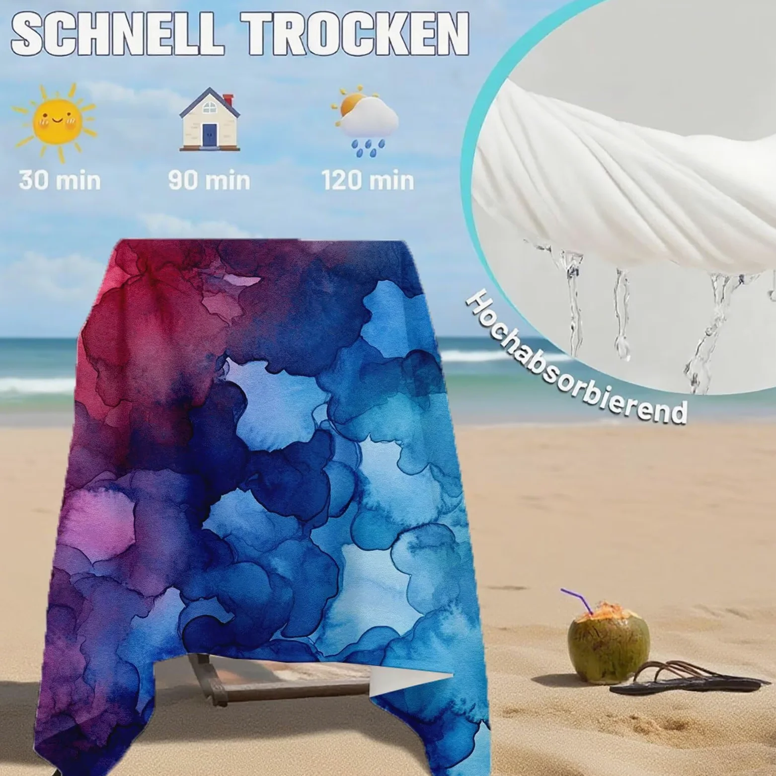Serviette de Plage XXL 100x200 cm,Bleu Serviette Plage Microfibre avec Séchage Rapide, Anti-Sable, Absorbante Fonction Design pour Vacances Piscine Pique-Nique Voyages Yoga, Cadeau Femme Q-679