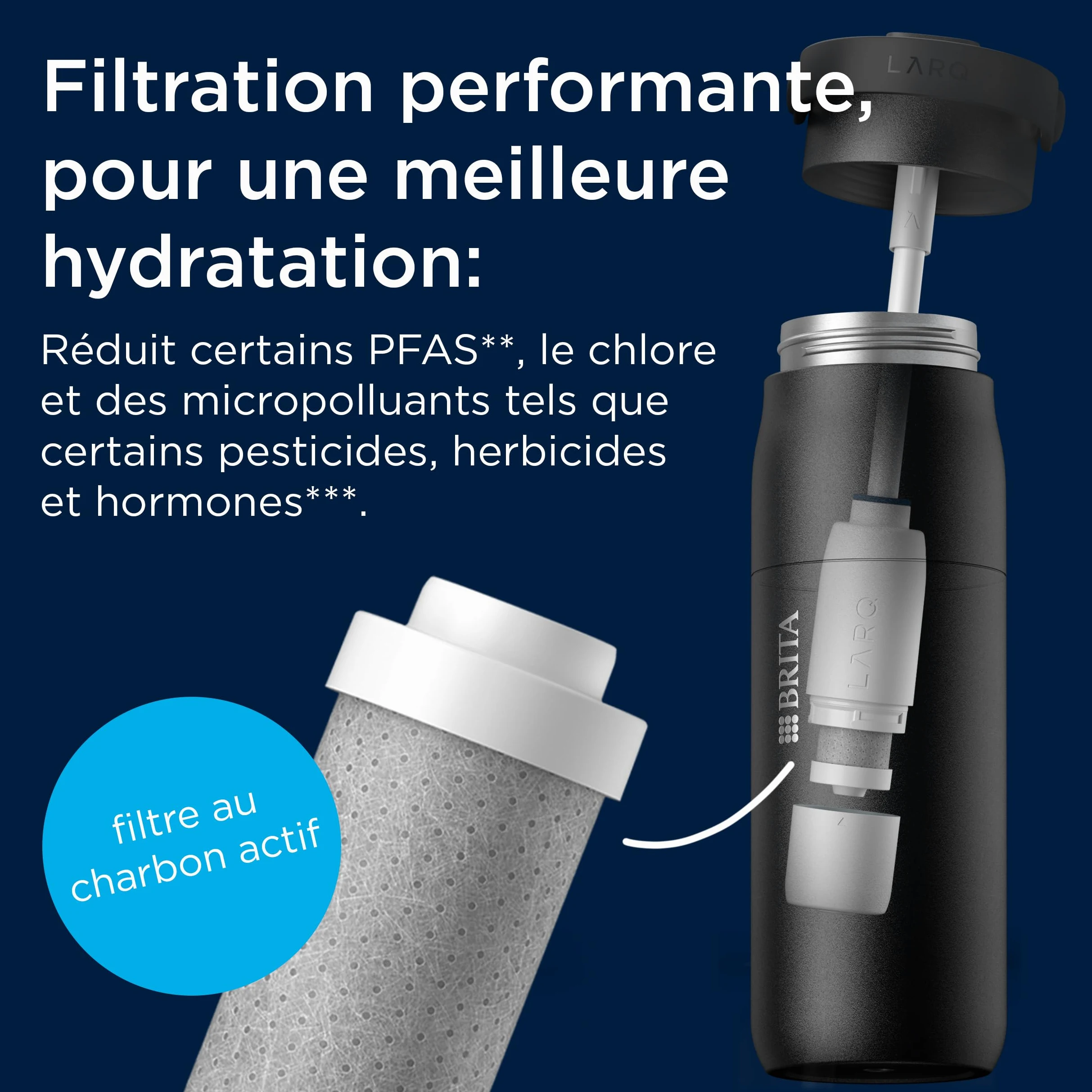 BRITA LARQ Essential gourde isotherme Verte (1000 ml) en acier inoxydable avec paille intégrée, double paroi isolante,(conserve l'eau froide 24h), poignée amovible soft-touch
