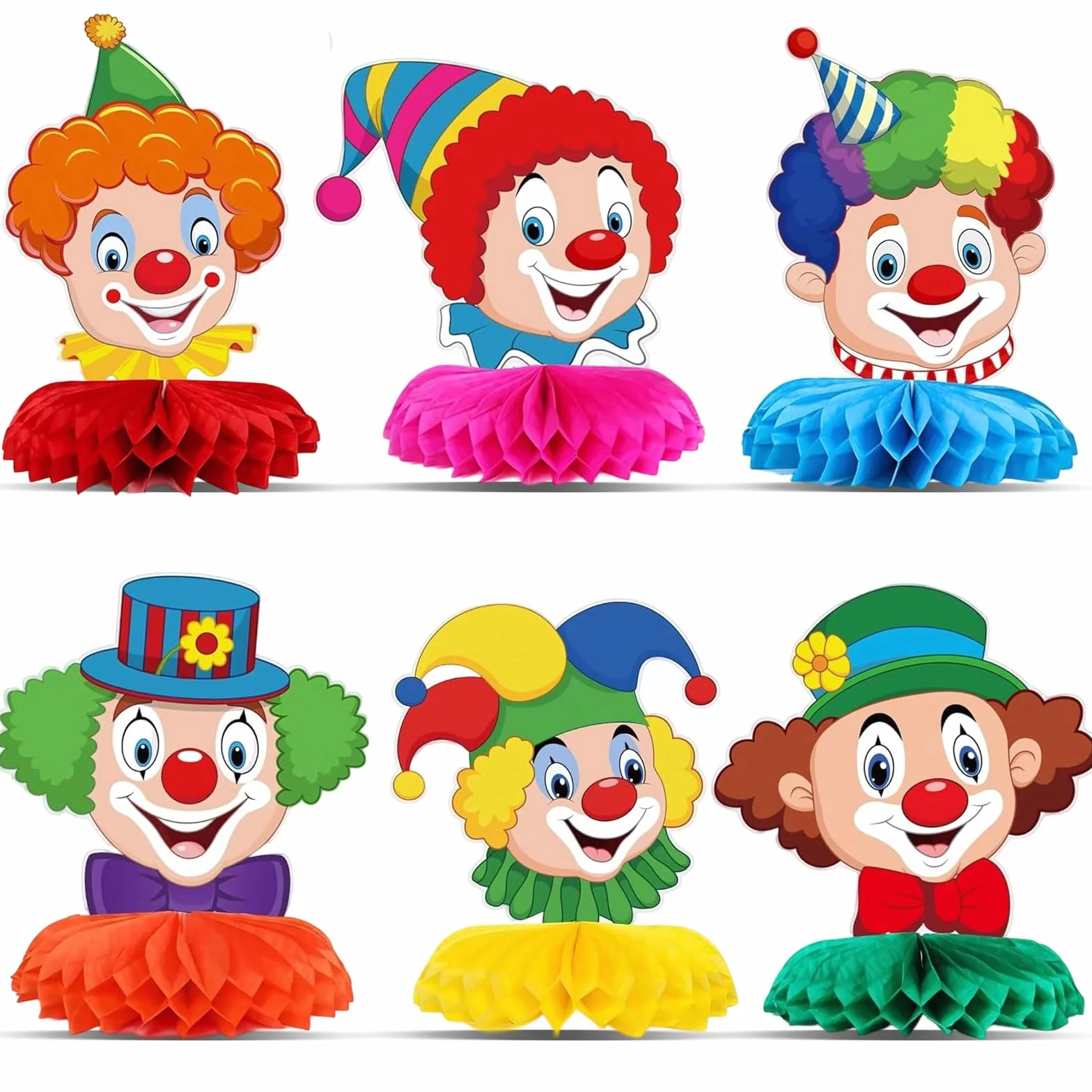 Décoration de Carnaval Clown, 9 Pièces Décorations de Table Nid d'Abeille 3D, Cirque Animal, Anniversaire (6Pcs)
