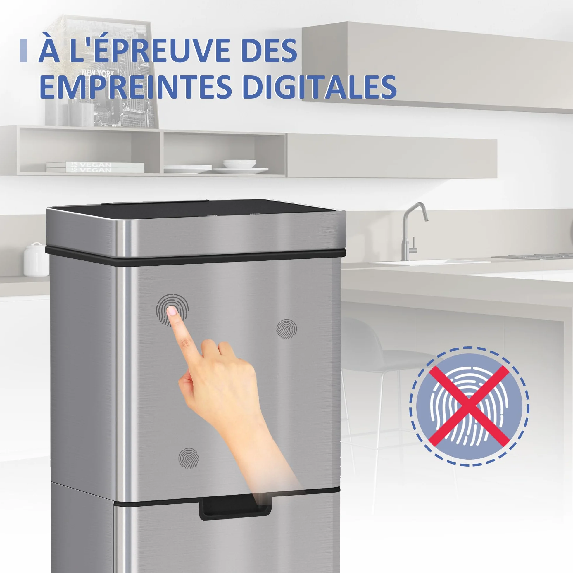 HOMCOM Poubelle de cuisine automatique Tri Sélectif 72L 3 compartiments acier inox 42 x 30 x 81 cm