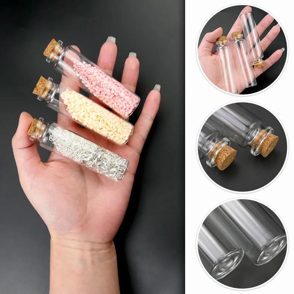 Fiole en Verre 25 ml Petite Bouteille avec Bouchon et Carte, Entonnoir, Ficelle pour Épices, Bonbons, DIY