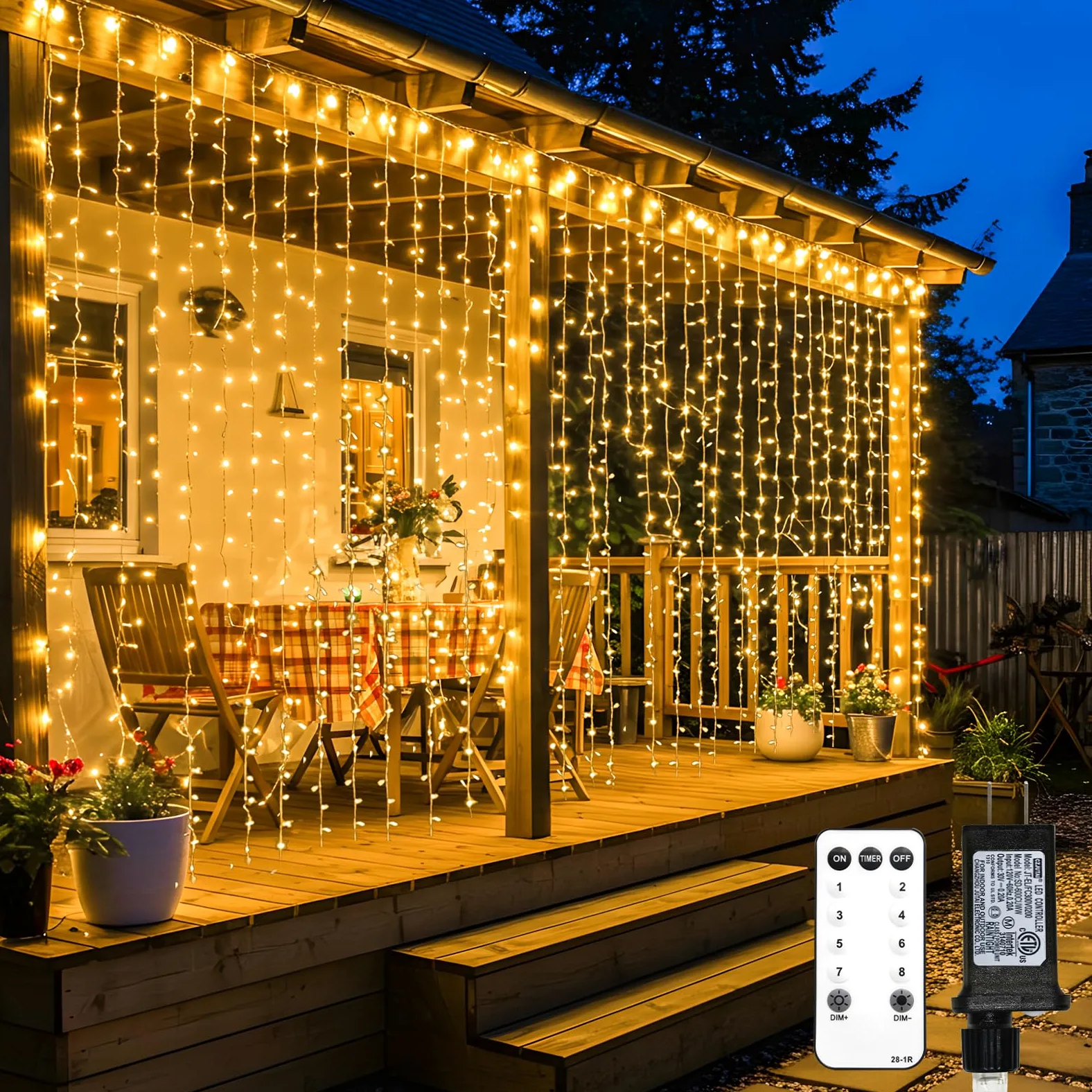 suddus Rideaux lumineux de Noël à 600 DEL pour extérieur, 3 x 6 m, à brancher avec télécommande, lampes murales pour Noël, dortoir, mur, fenêtre, mariage, fête, décoration d'anniversaire, blanc chaud