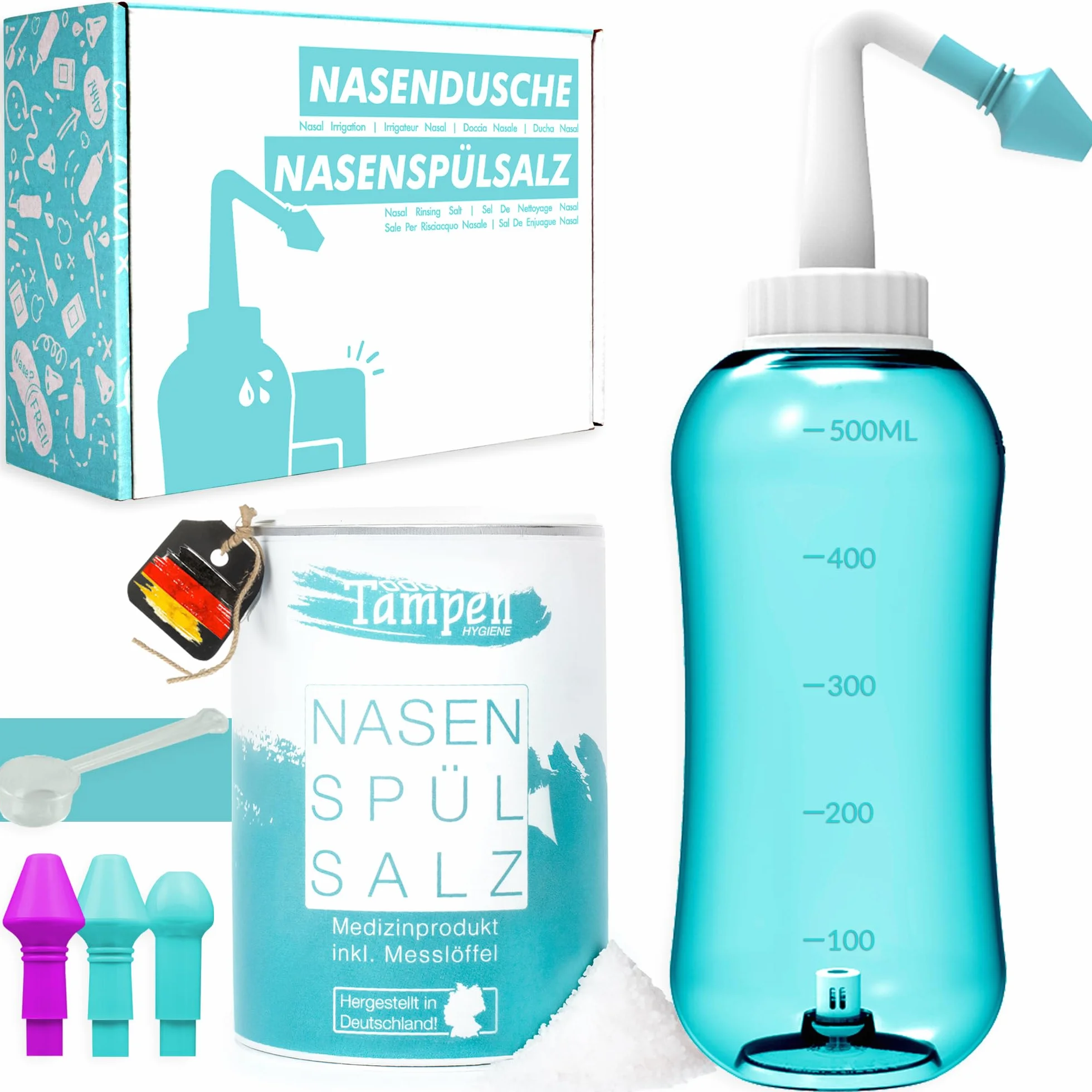 Tampen Douche nasale avec Sel de rinçage nasal 300g et cuillère à mesurer
