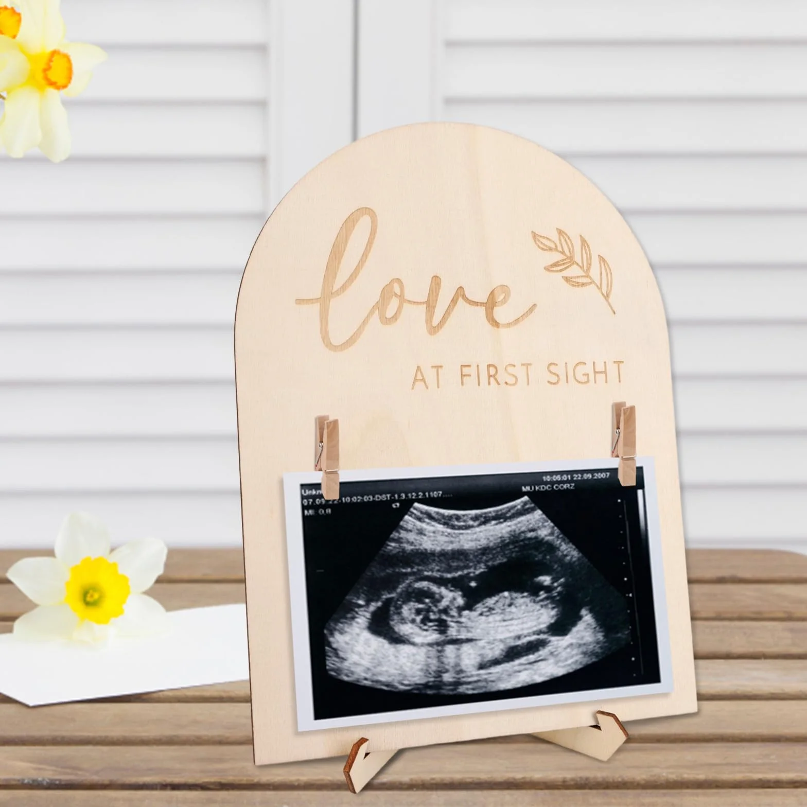 Cadre Photo D'échographie Bébé Souvenir Annonce Grossesse Bois Support Clip Cadeau Révélation Sexe Journal Nouveaux Parents