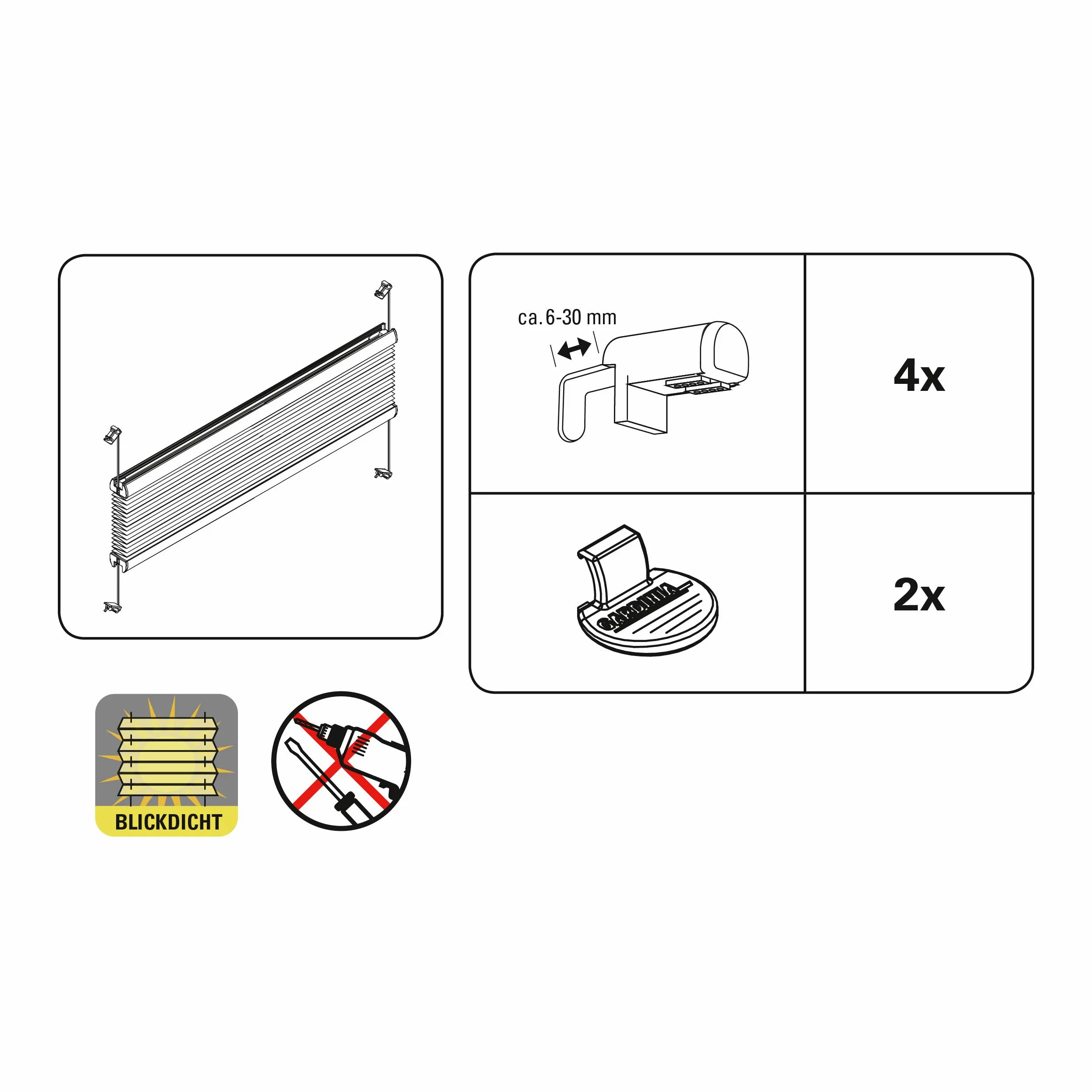 Gardinia Store Plissé à Clipser, Opaque, Kit de Montage Inclus, Store Plissé à 2 Rails EASYFIX, Motif Fleuri, Blanc, 50 x 130 cm (LxH)