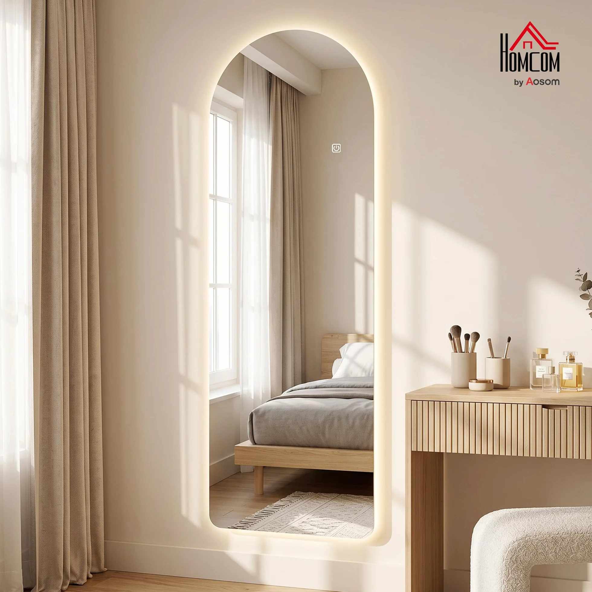 HOMCOM Grand Miroir Mural LED 120 x 40 cm Pleine Longueur arqué Anti-déflagrante intensité Variable 3 Couleurs