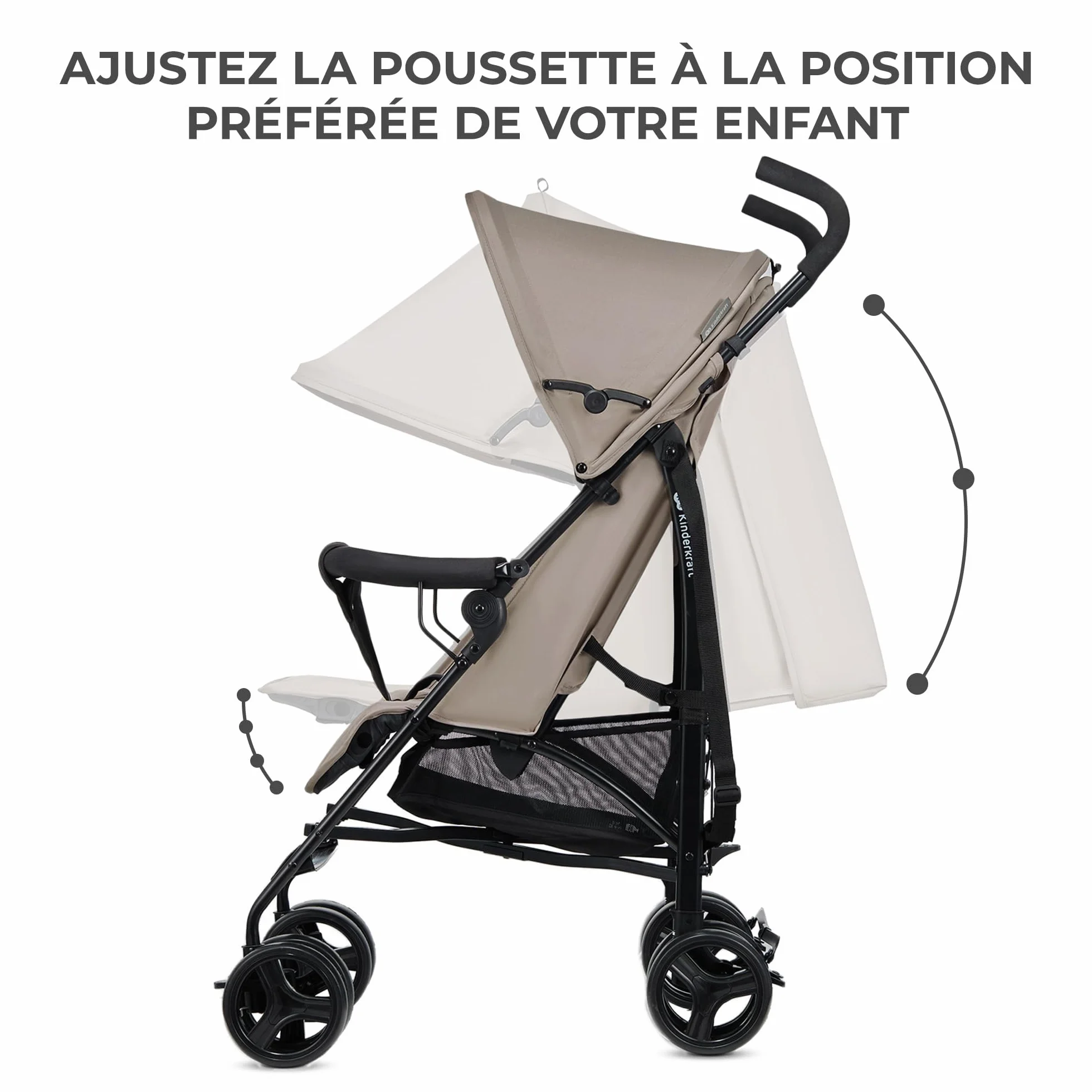 Kinderkraft TIK Poussette Légère 6,5 kg Poussette De Voyage Dossier Réglable 17kg Beige
