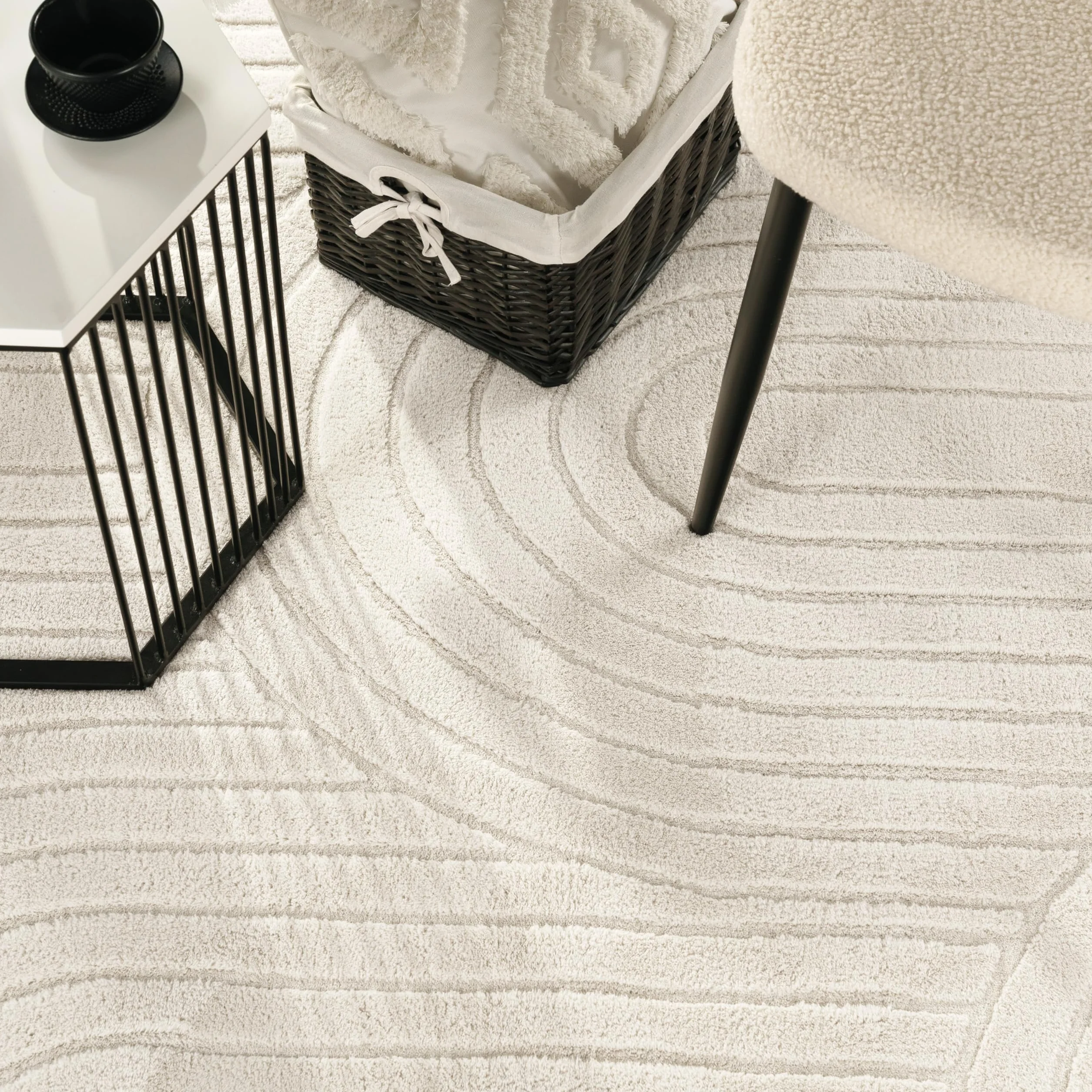 Paco Home Tapis Salon Chambre Poil Long Shaggy Motif Scandinave Boho Arc-en-Ciel Lavable Beige Crème 120x160 cm